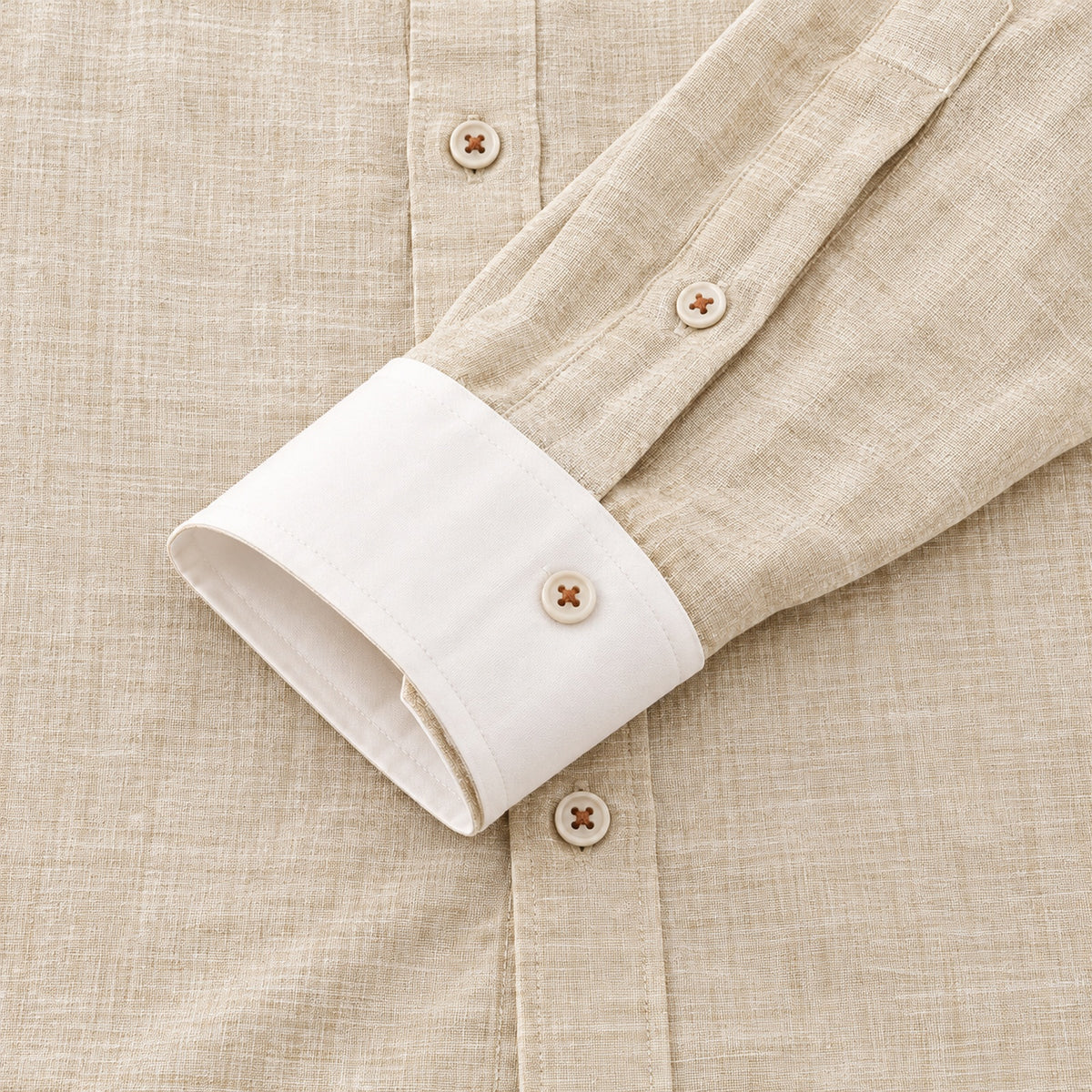 Cotton and linen men's long-sleeved shirt, solid color button-down men's shirt, breathable casual shirt