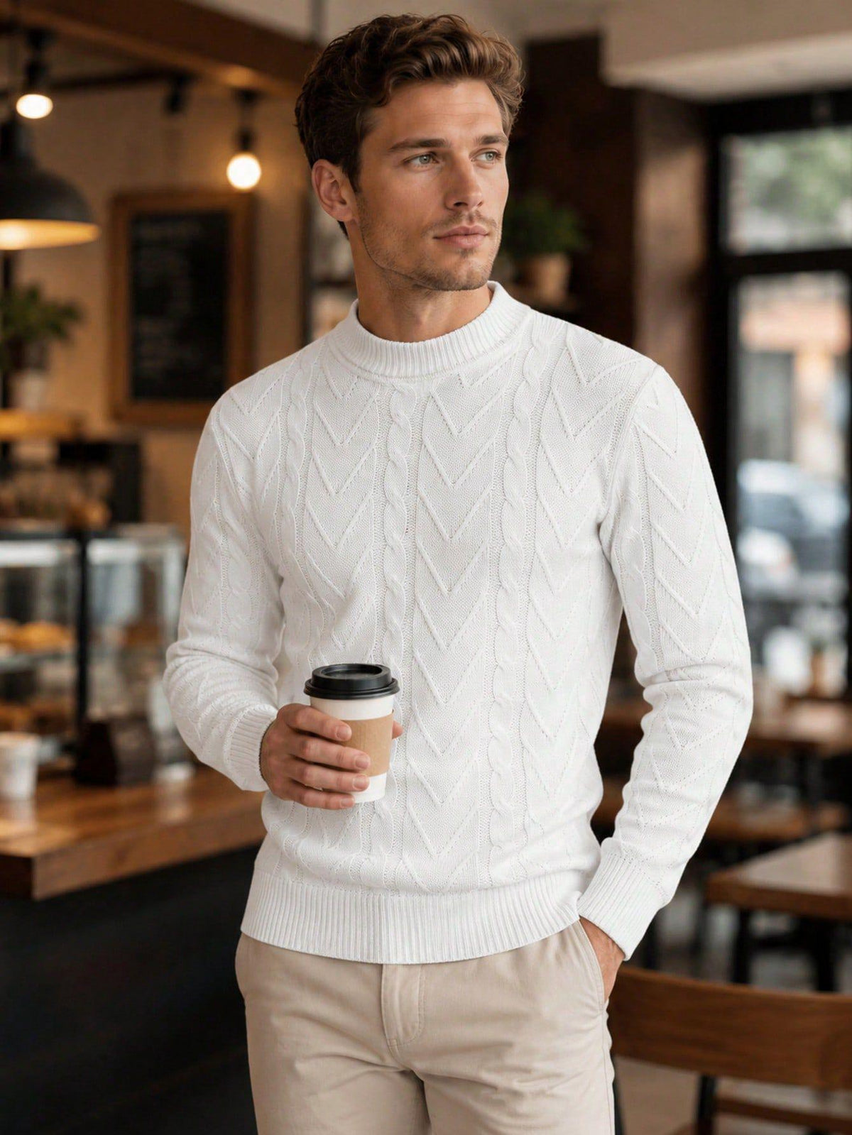 Classic Cable Knit Men's Crew Neck Sweater
