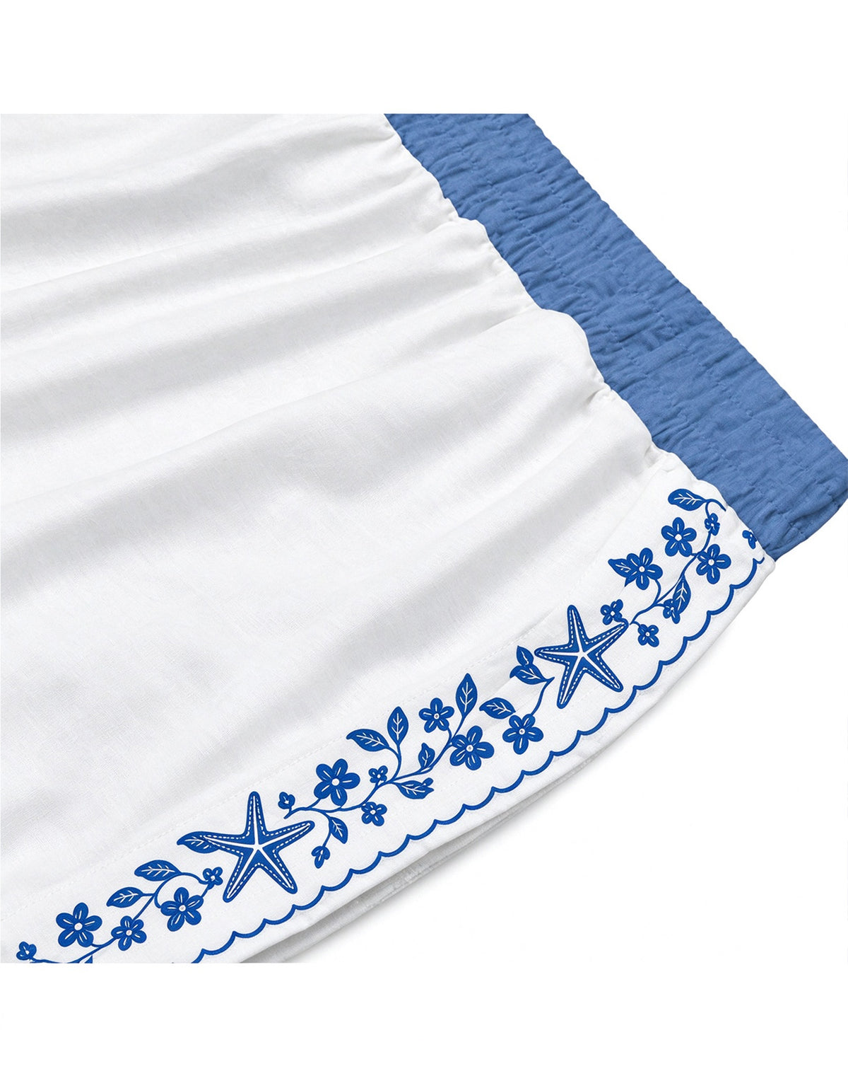 Blue White Coastal Starfish Shell Wide Leg Linen Pants