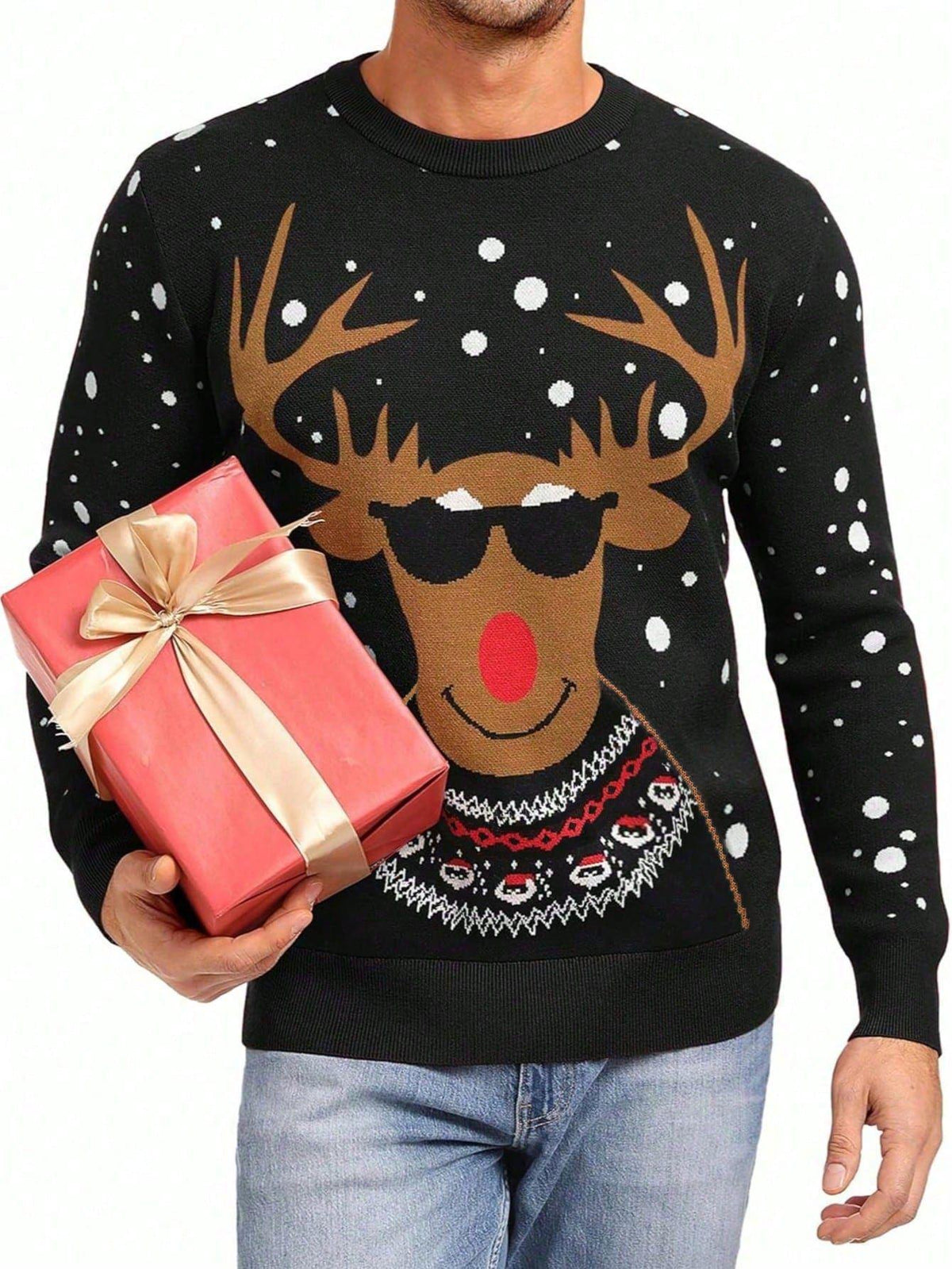 Fun Christmas Reindeer Jacquard Men's Sweater