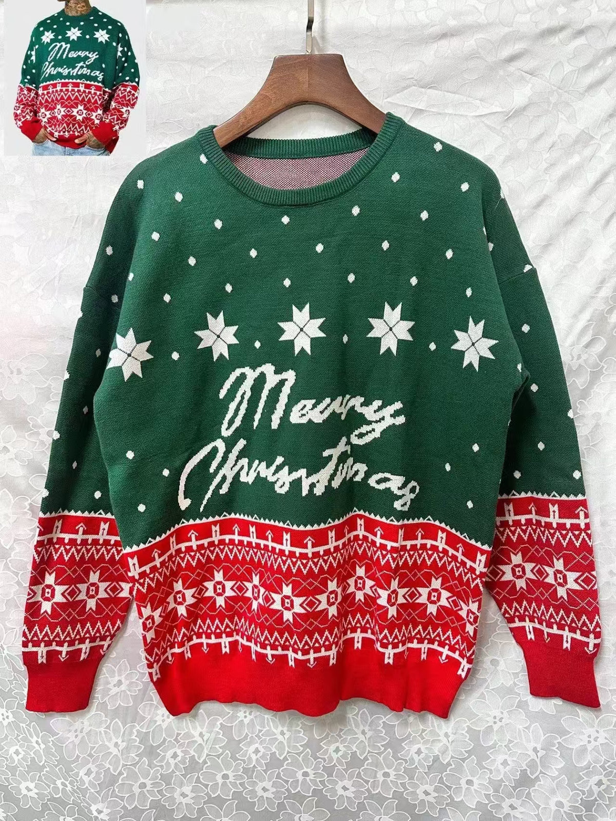 Men'S Merry Christmas Letter Print Fair Isle Sweater