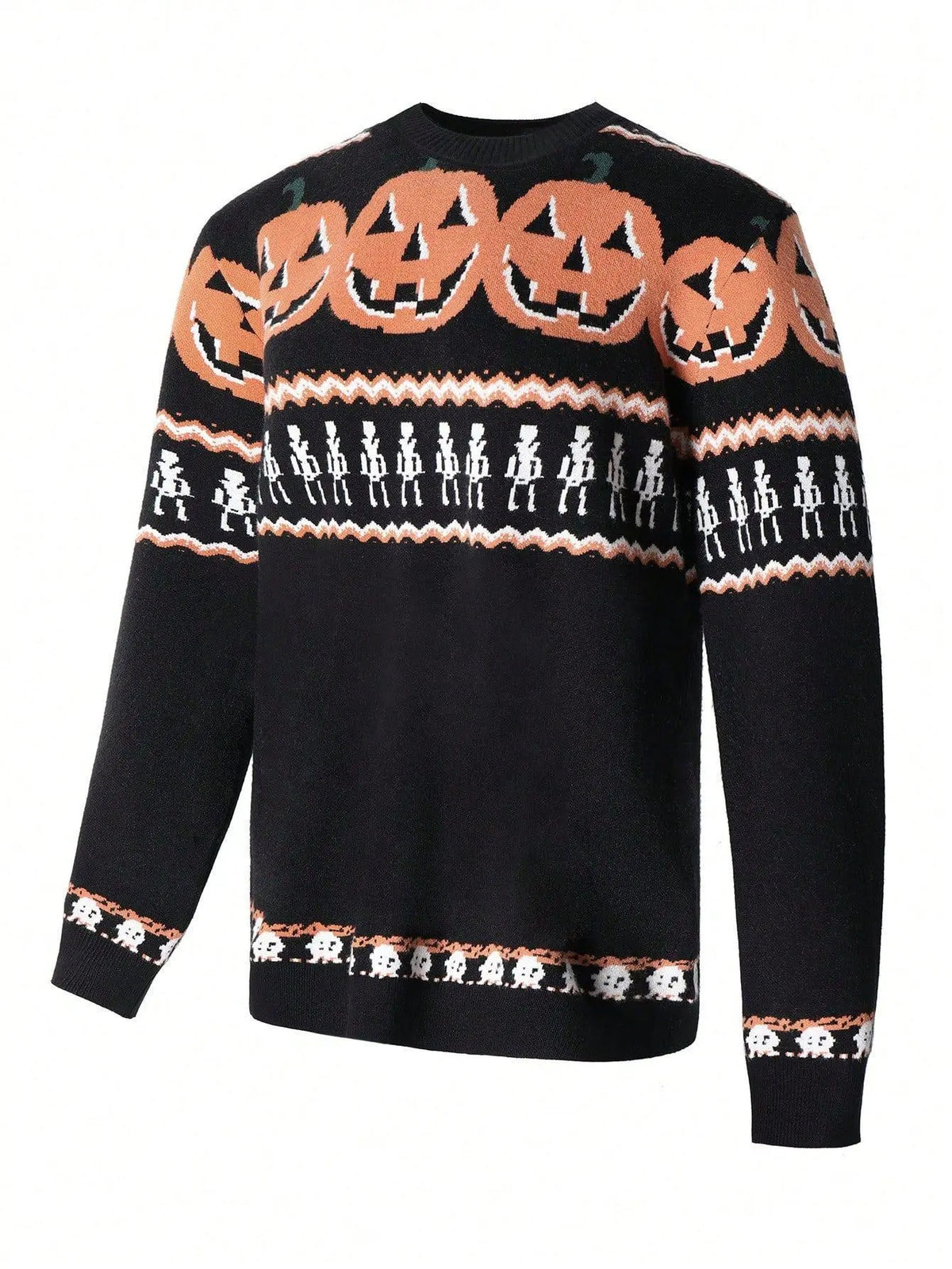 Men'S Halloween Pumpkin Skeleton Jacquard Knit Sweater