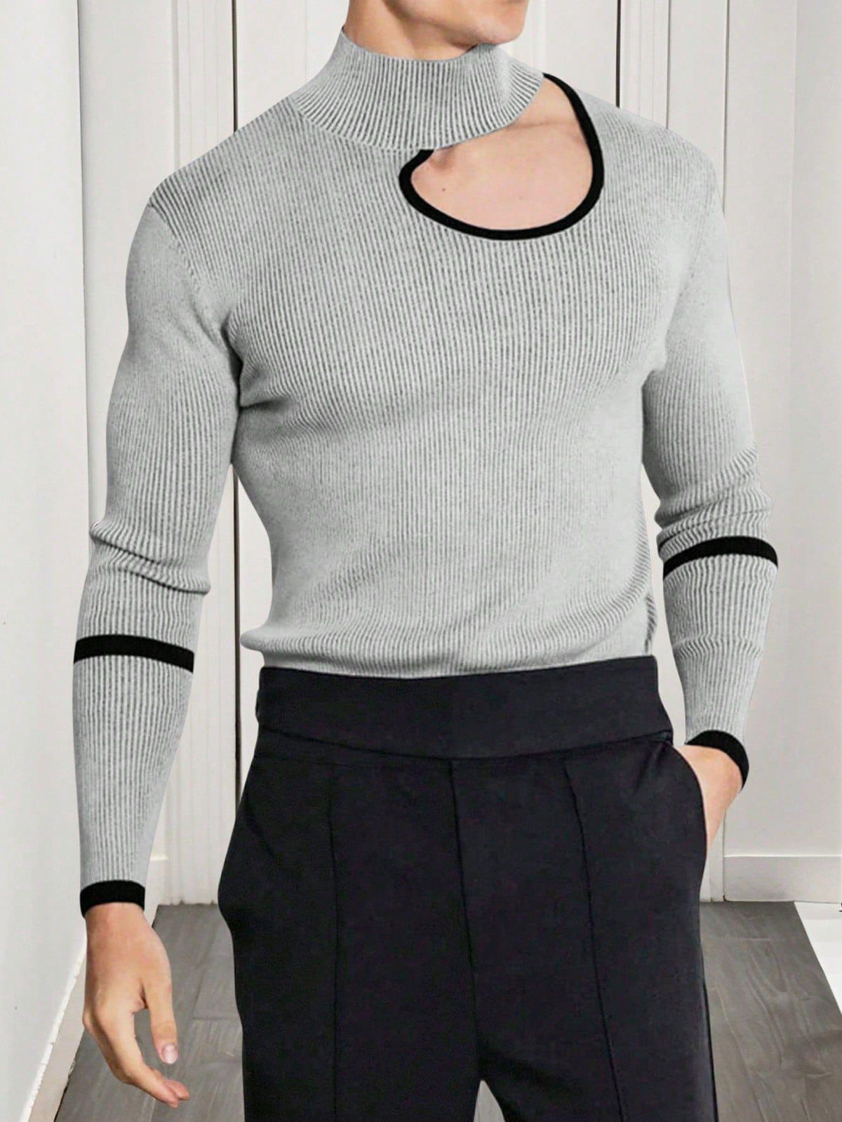 Unique Cutout Mock Neck Men's Sweater