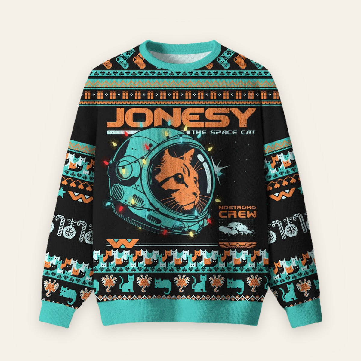 Jonesy The Space Cat Ugly Christmas Fuzzy Fleece Sweatshirt