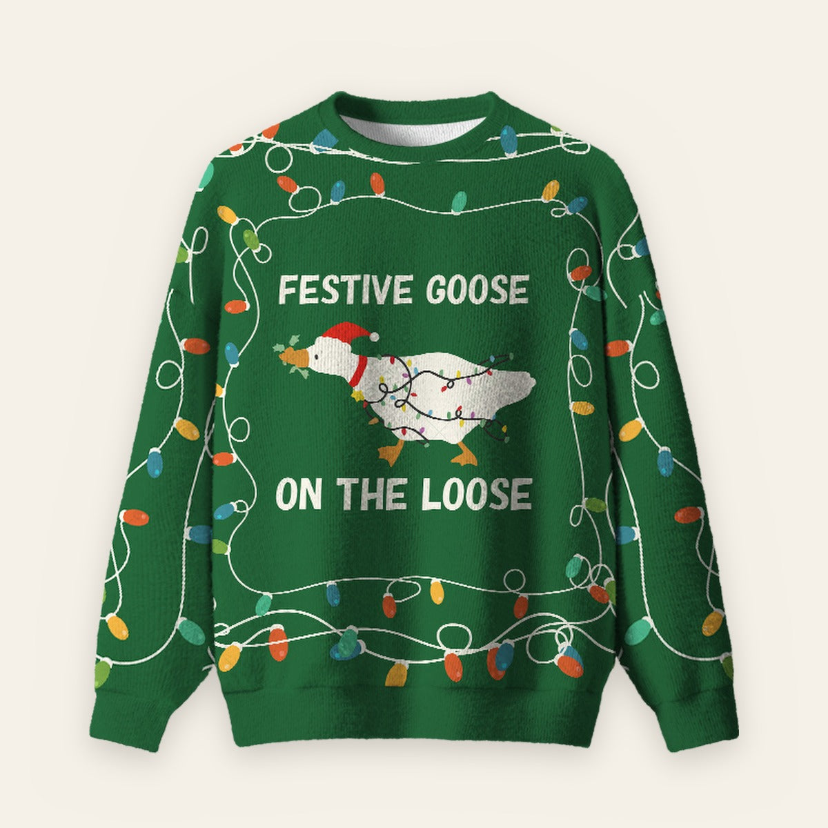 Festive Goose Escape Ugly Christmas Fuzzy Fleece Sweatshirt