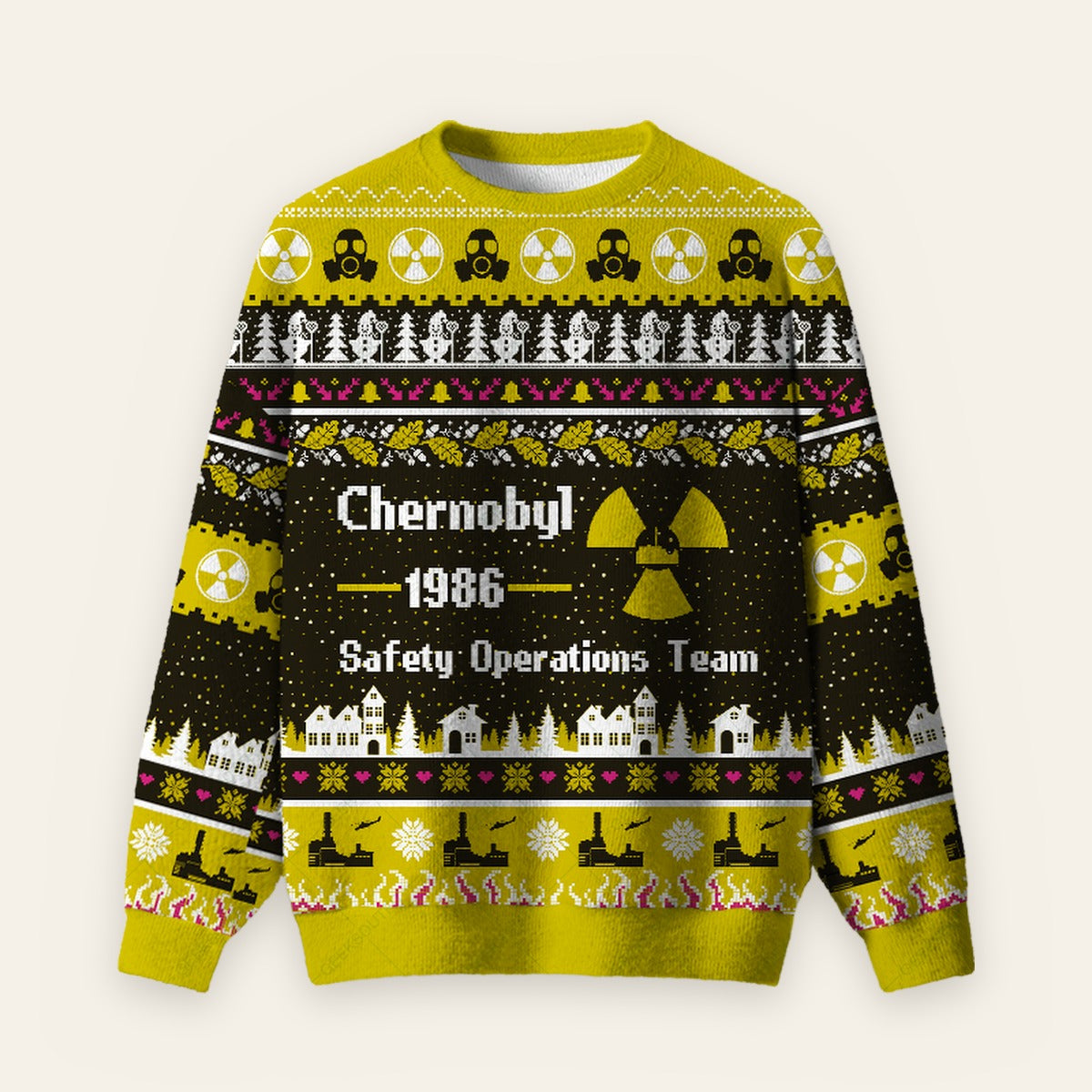 Chernobyl 1986 Yellow Ugly Christmas Fuzzy Fleece Sweatshirt