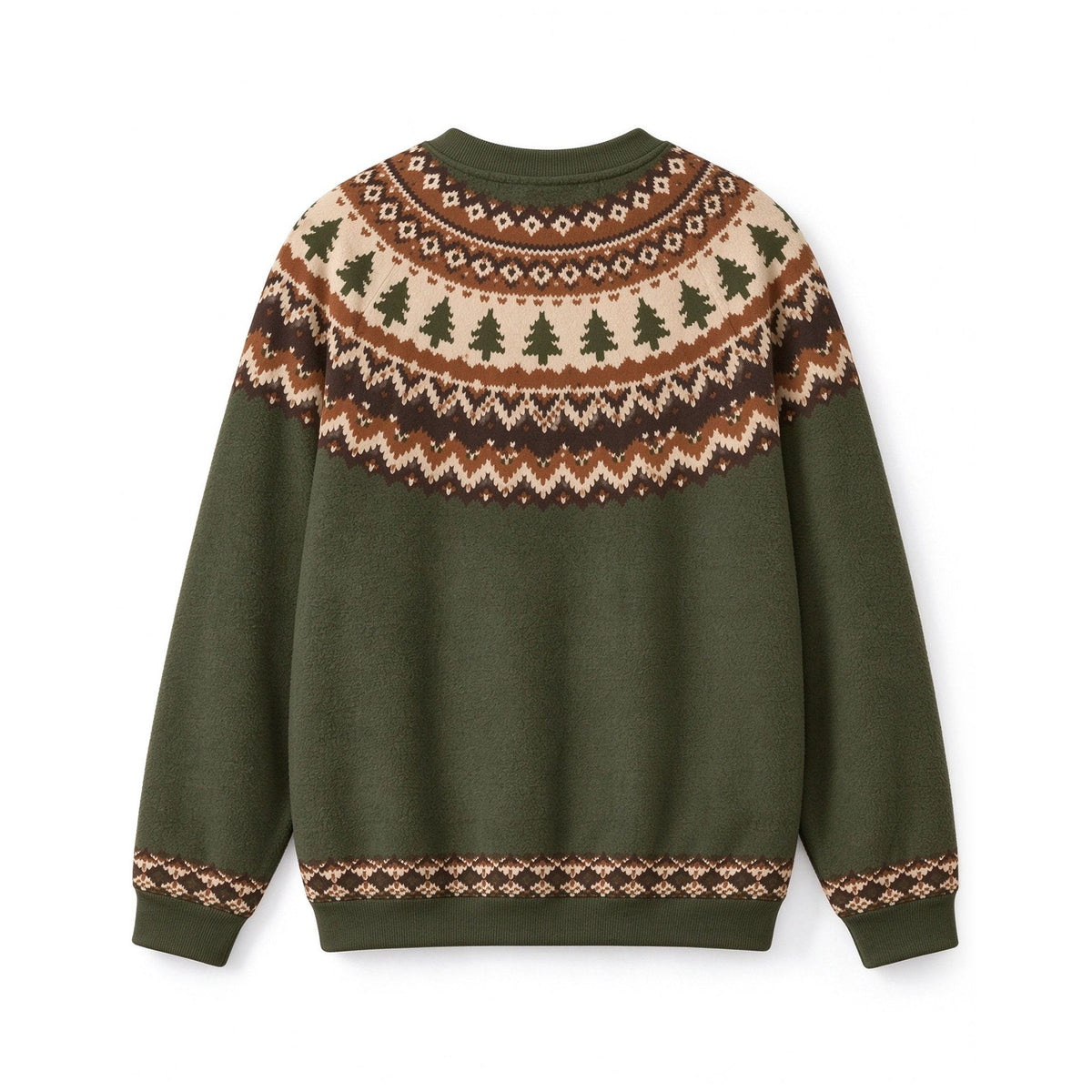 Green Fair Isle Nordic Christmas Tree Crew Neck Sweater - back
