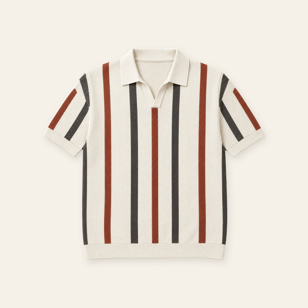 Vintage Vertical Stripe Knit Polo Shirt