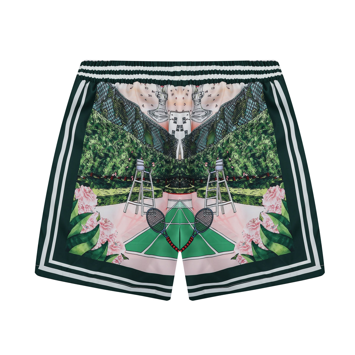 Tennis Court Cat Pattern Silk Fiber Waistband Shorts