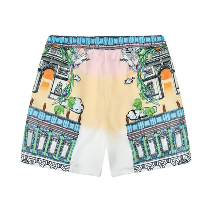 Arc De Triomphe Peace Dove Elastic Waistband Summer Casual Shorts
