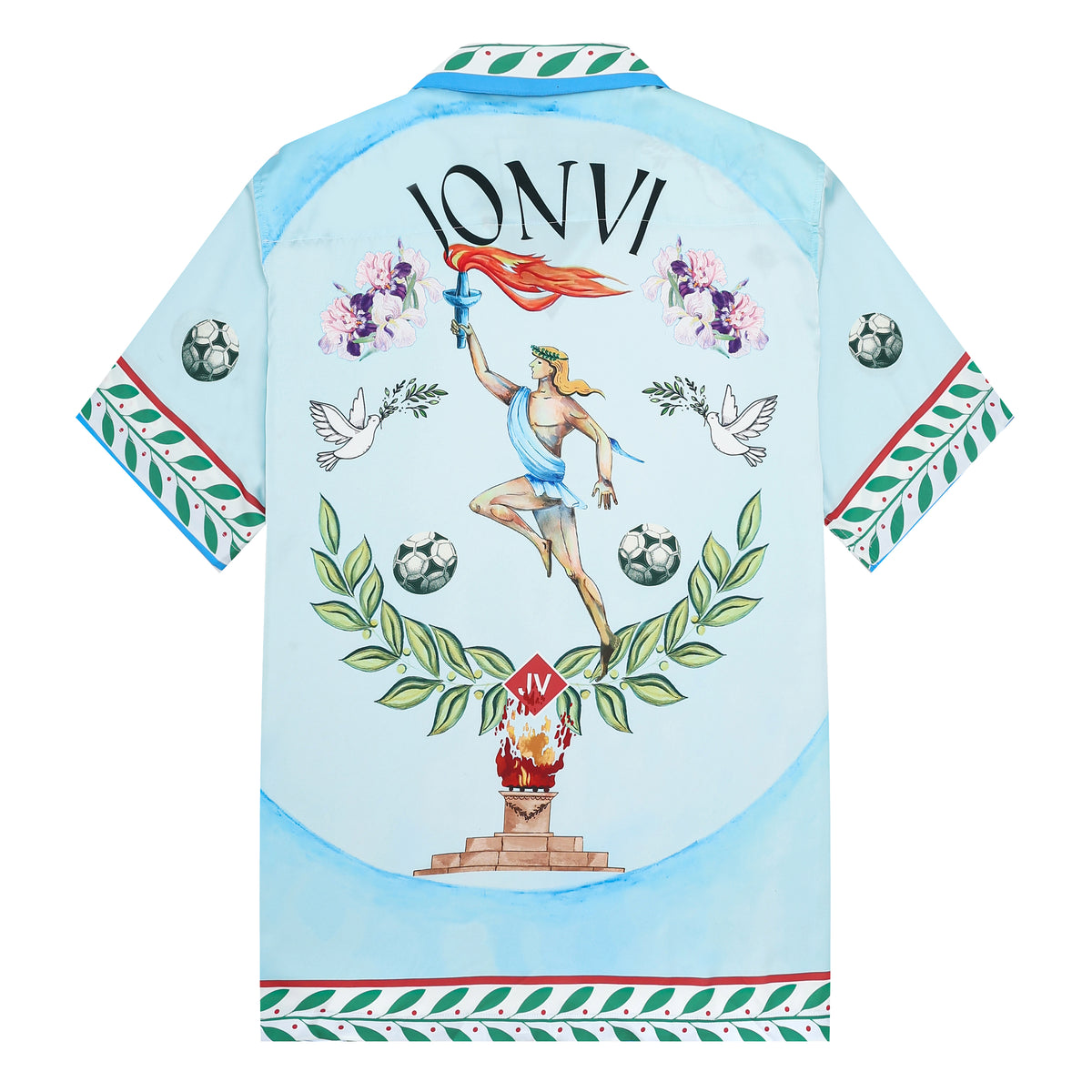 Ancient Fire Greek Torch Bearer Print Camp Collar Short Sleeve Shirt