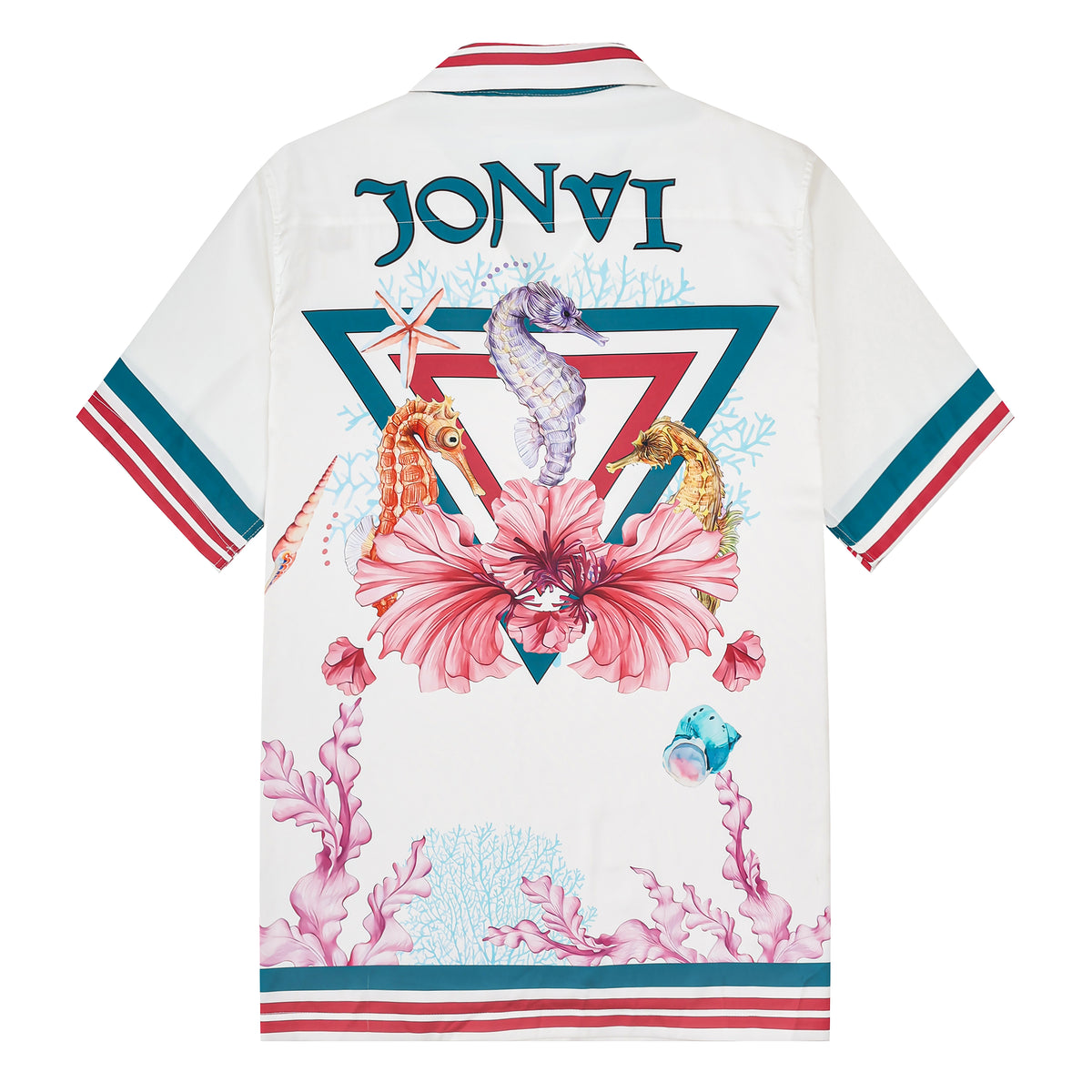 Coral Reef Seahorse Pattern Camp Collar Casual Shirt for Men