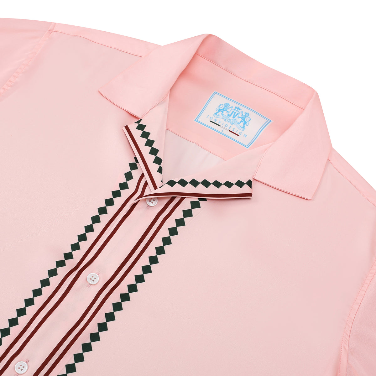 Pink Camp Collar Short Sleeve Tennis Shirt