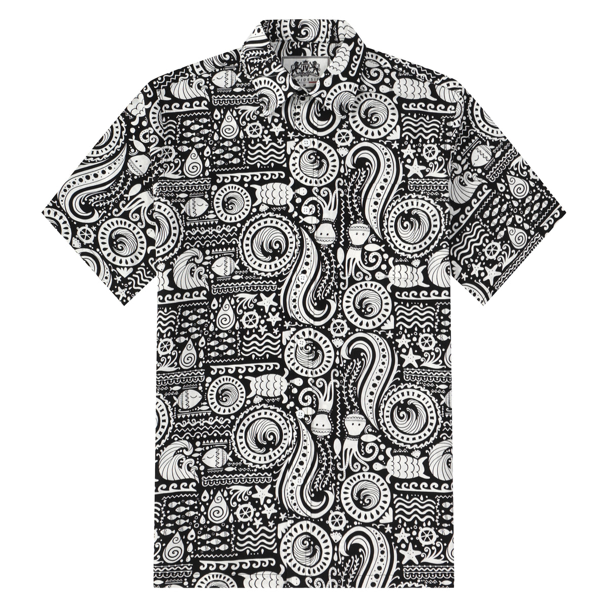 Fish Octopus Pattern Button Short Sleeve Shirt