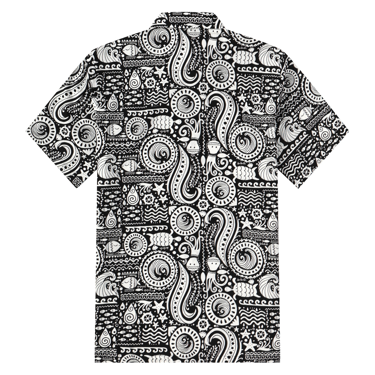 Fish Octopus Pattern Button Short Sleeve Shirt