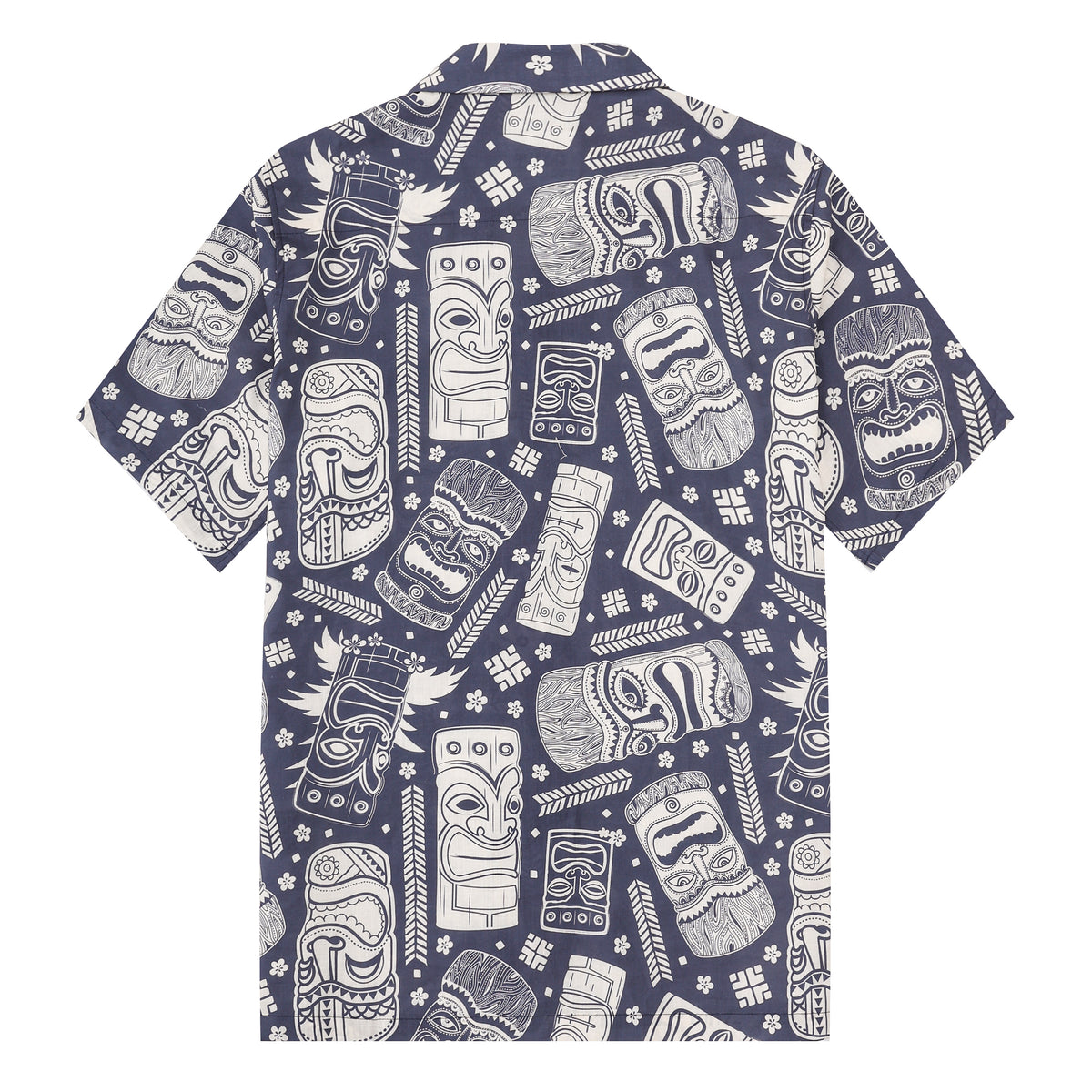 Tiki Statue Pattern Short Sleeve Camp Collar Shirt