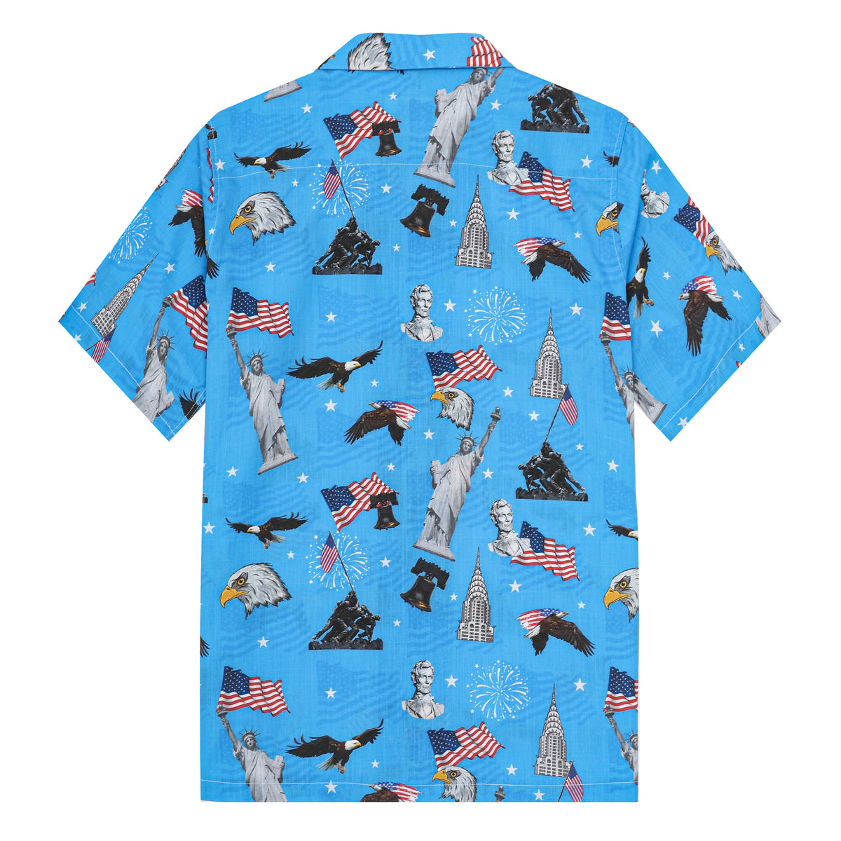 American Eagle Statue of Liberty Pattern Camp Collar Short Sleeve Shirt
