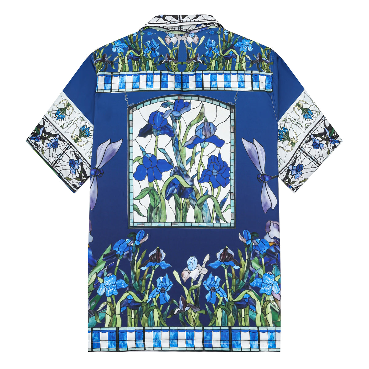 Blue Irises Floral Pattern Camp Collar Casual Shirt for Men