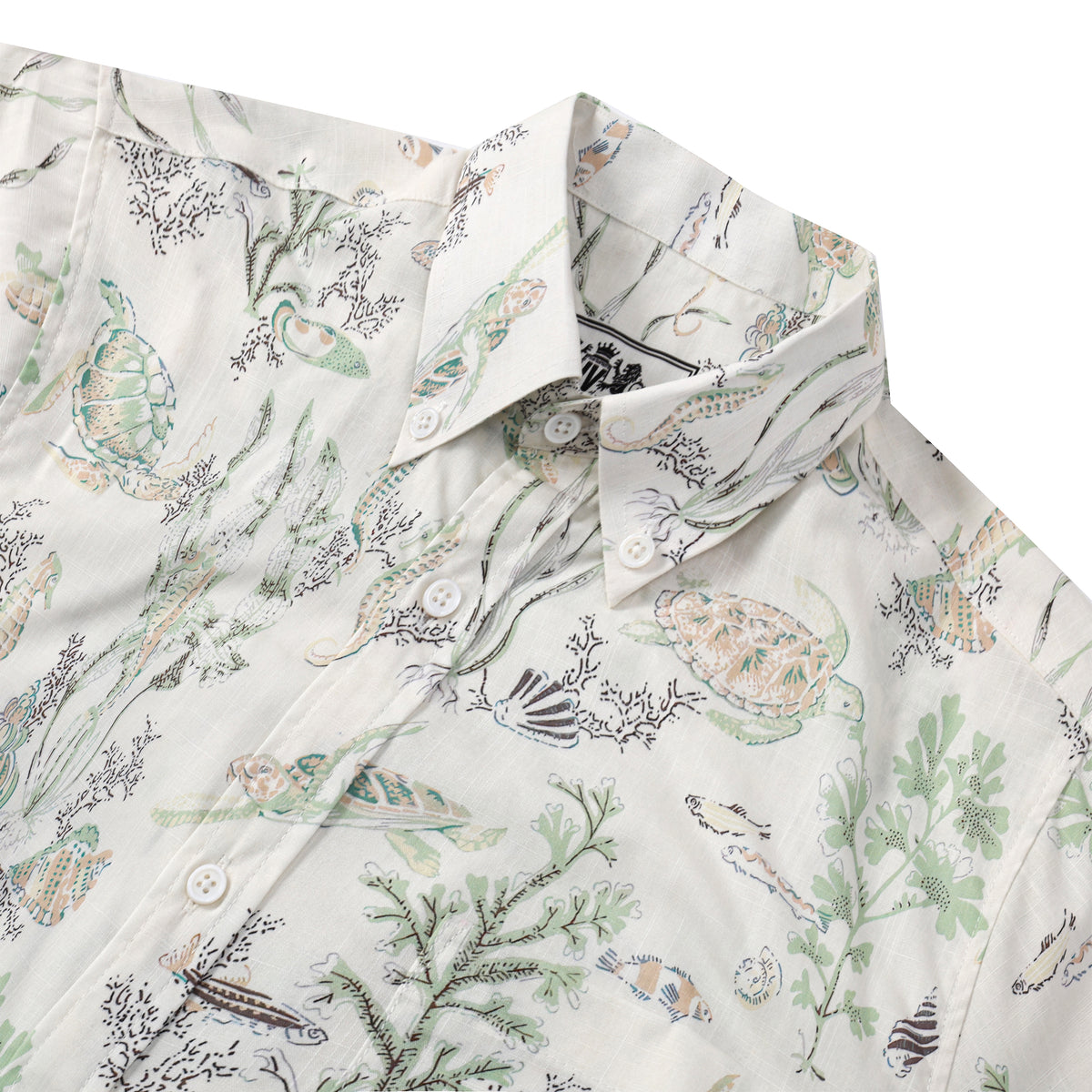 Turtle Marine Plant Button Short Sleeve Shirt