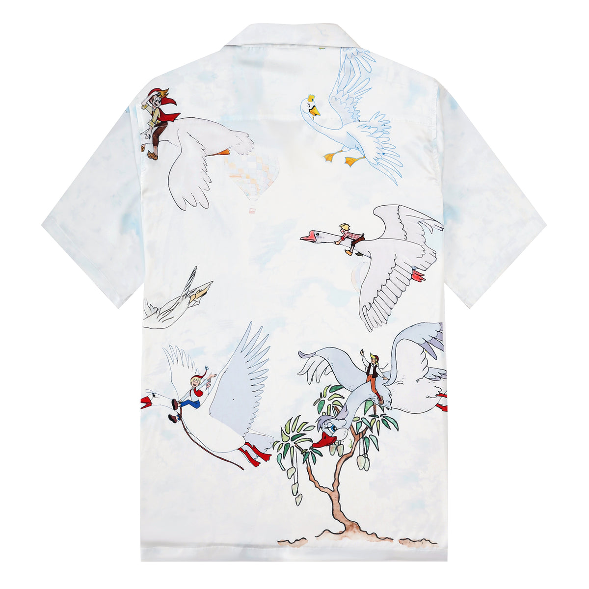 Red-crowned Crane Print Short Sleeve Camp Collar Shirt