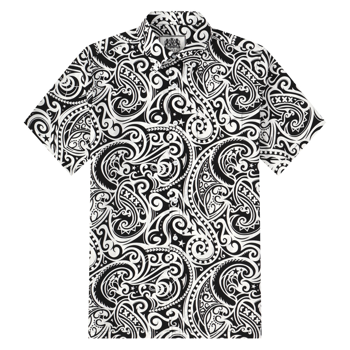 Black Paisley Pattern Button Short Sleeve Shirt
