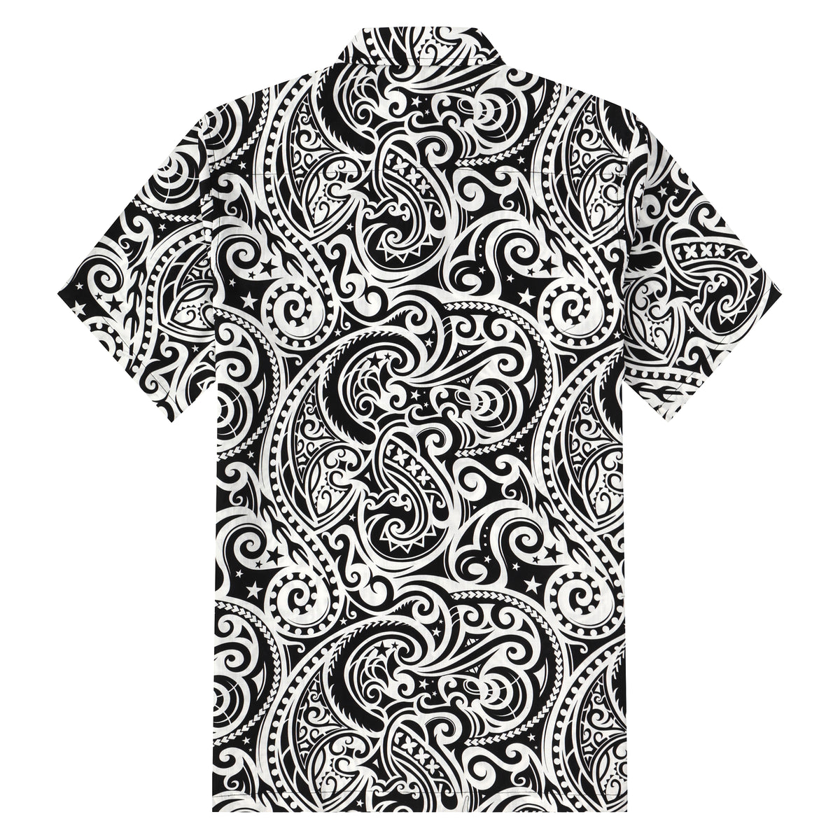 Black Paisley Pattern Button Short Sleeve Shirt