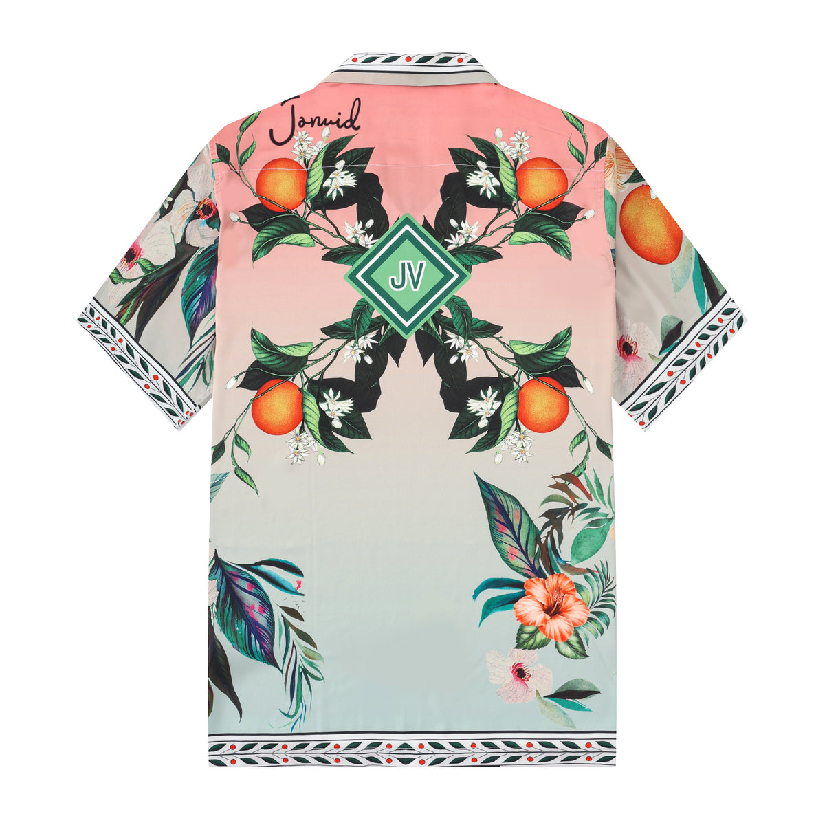 Orange Floral Pattern Short Sleeve Camp Collar Casual Shirt
