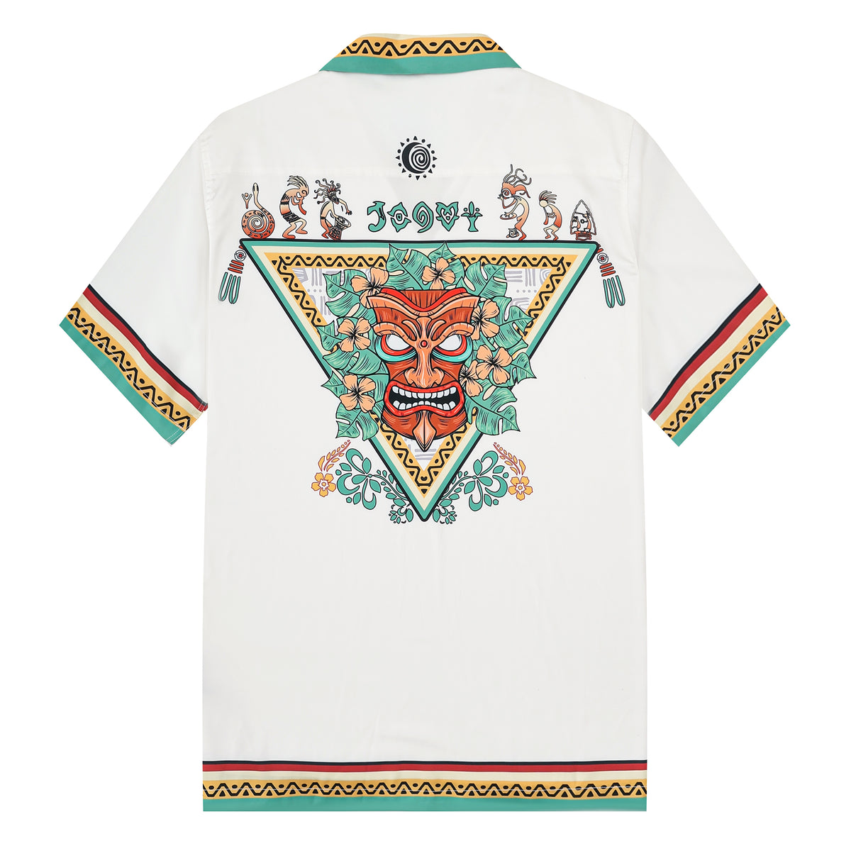 Festival Outfit Tiki Statue Pattern Short Sleeve Camp Collar Shirt