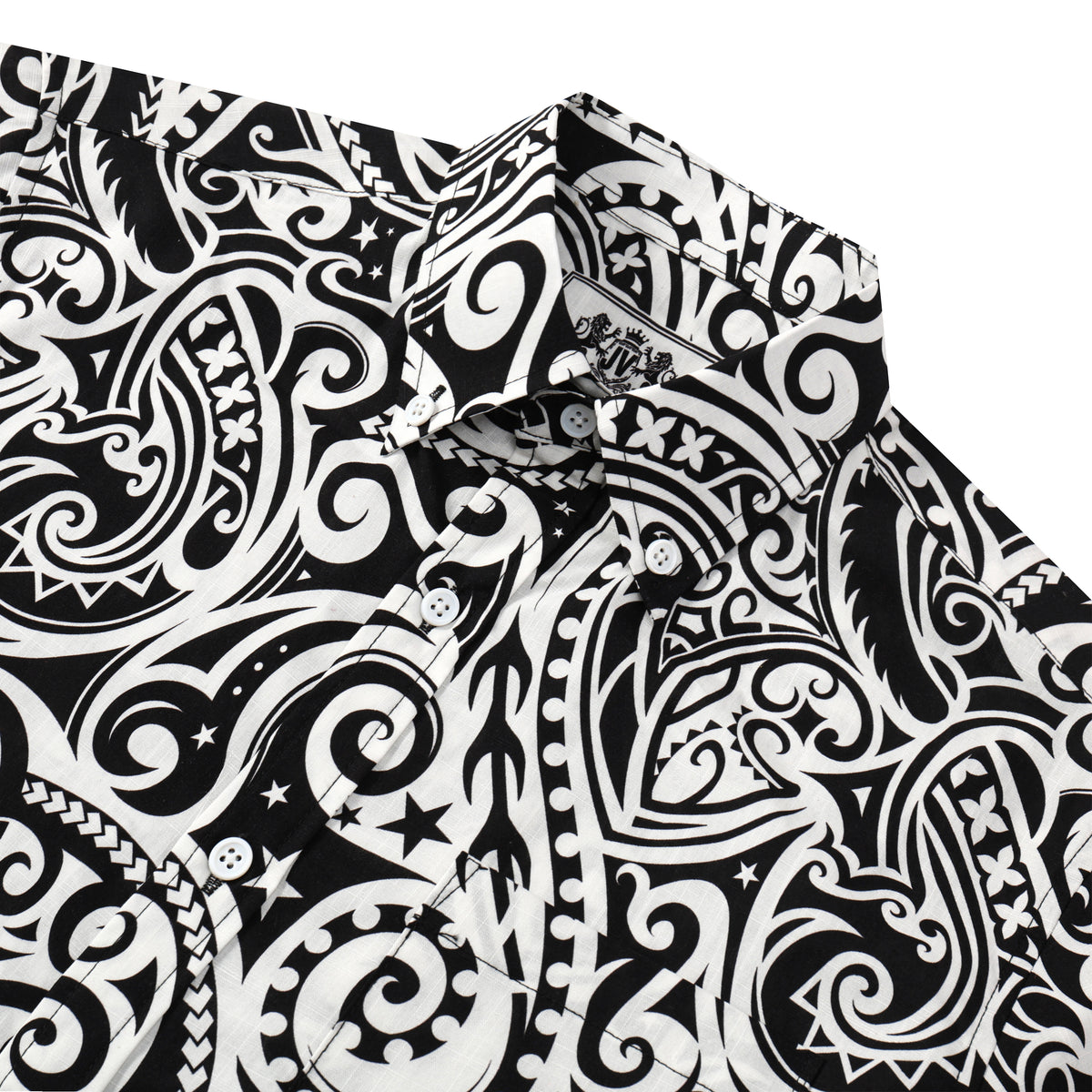 Black Paisley Pattern Button Short Sleeve Shirt