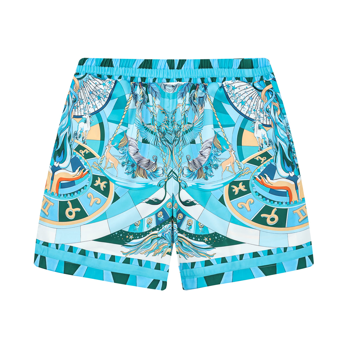 Myth Pattern Drawstring-Free Casual Shorts in Teal Jonvidesign