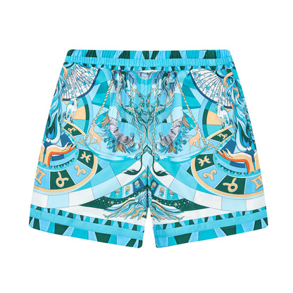 Myth Pattern Drawstring-Free Casual Shorts in Teal Jonvidesign