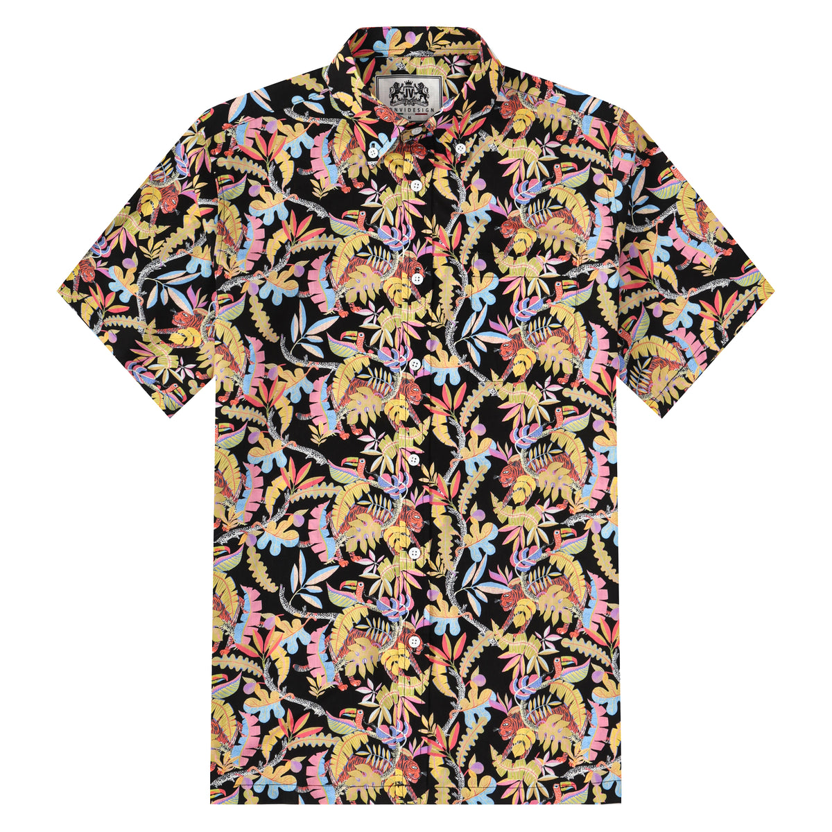 Animal Leaf Pattern Button Short Sleeve Shirt
