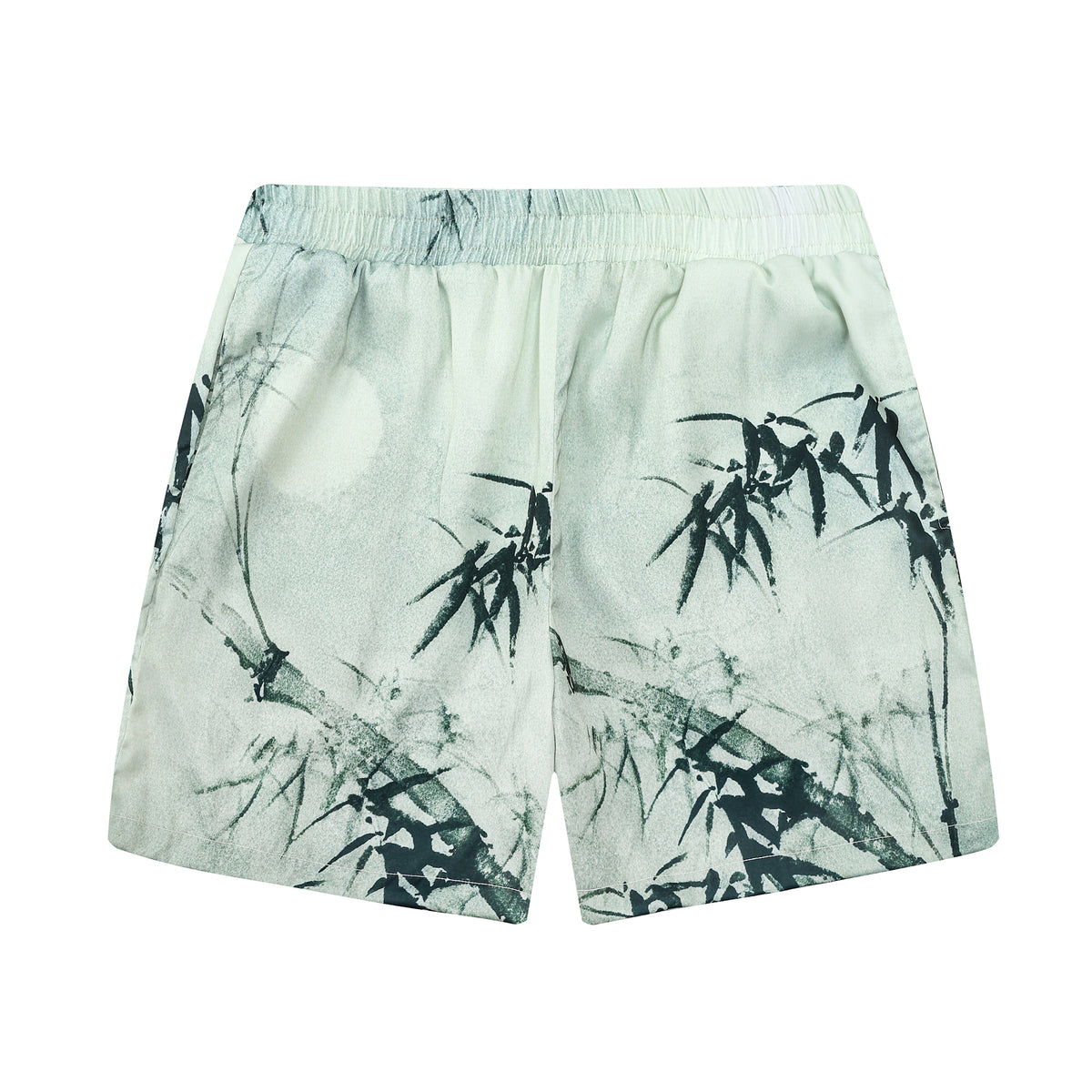 Retro Bamboo Print Design Elastic Waistband Summer Casual Shorts