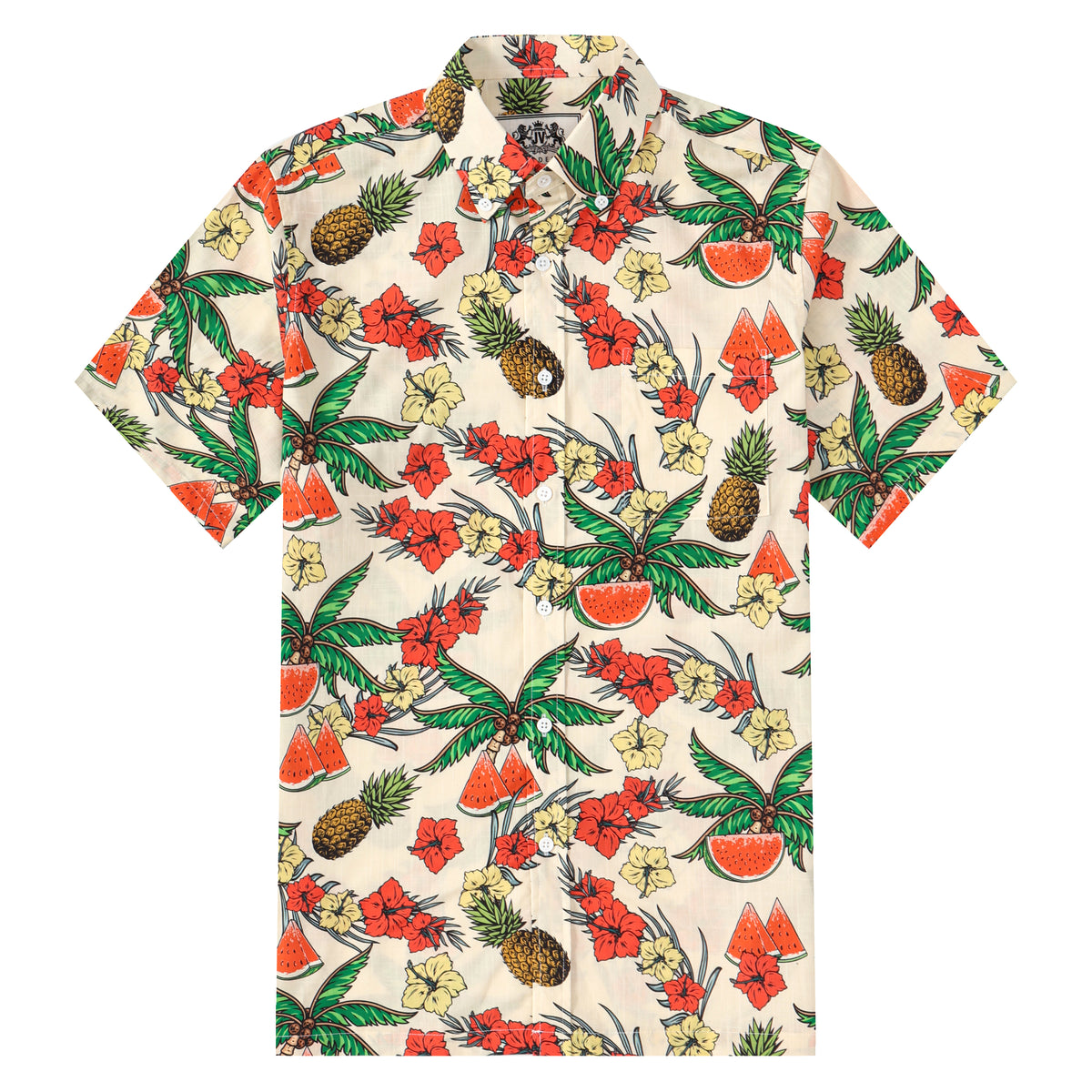 Watermelon Coconut Pattern Button Short Sleeve Shirt