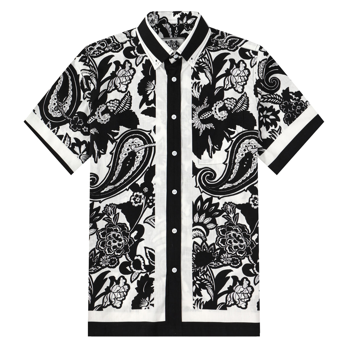 Black Flower Pattern Button Short Sleeve Shirt