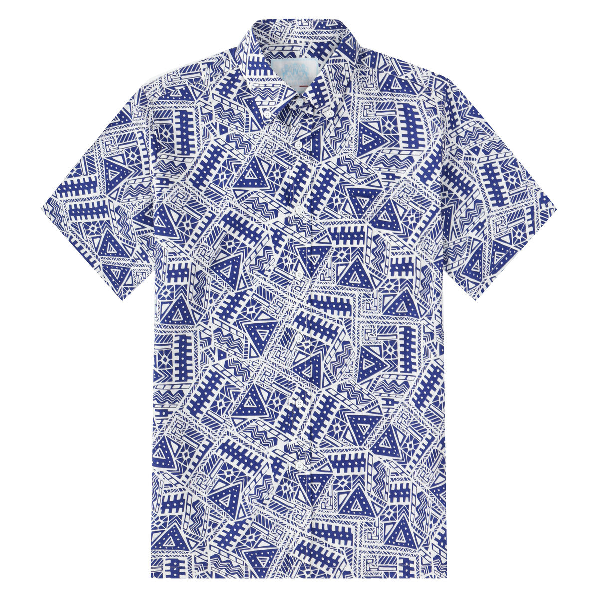 Blue Geometric Pattern Button Short Sleeve Shirt