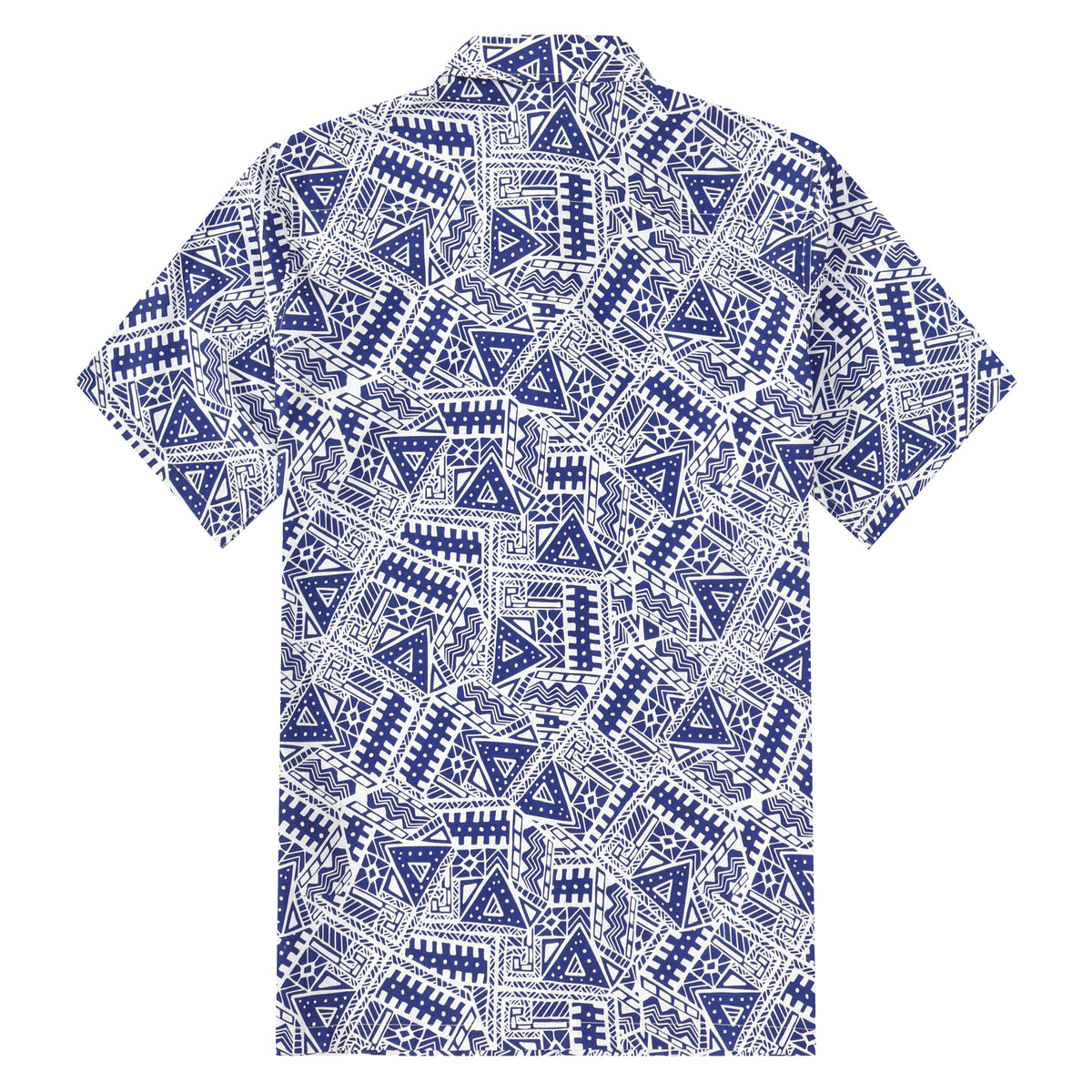 Blue Geometric Pattern Button Short Sleeve Shirt