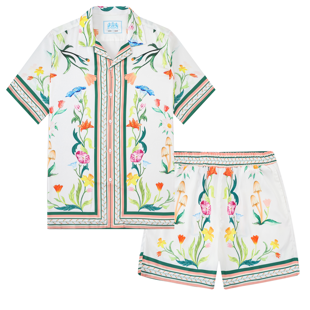 Green Floral Pattern Elastic Waist Casual Vacation Shorts