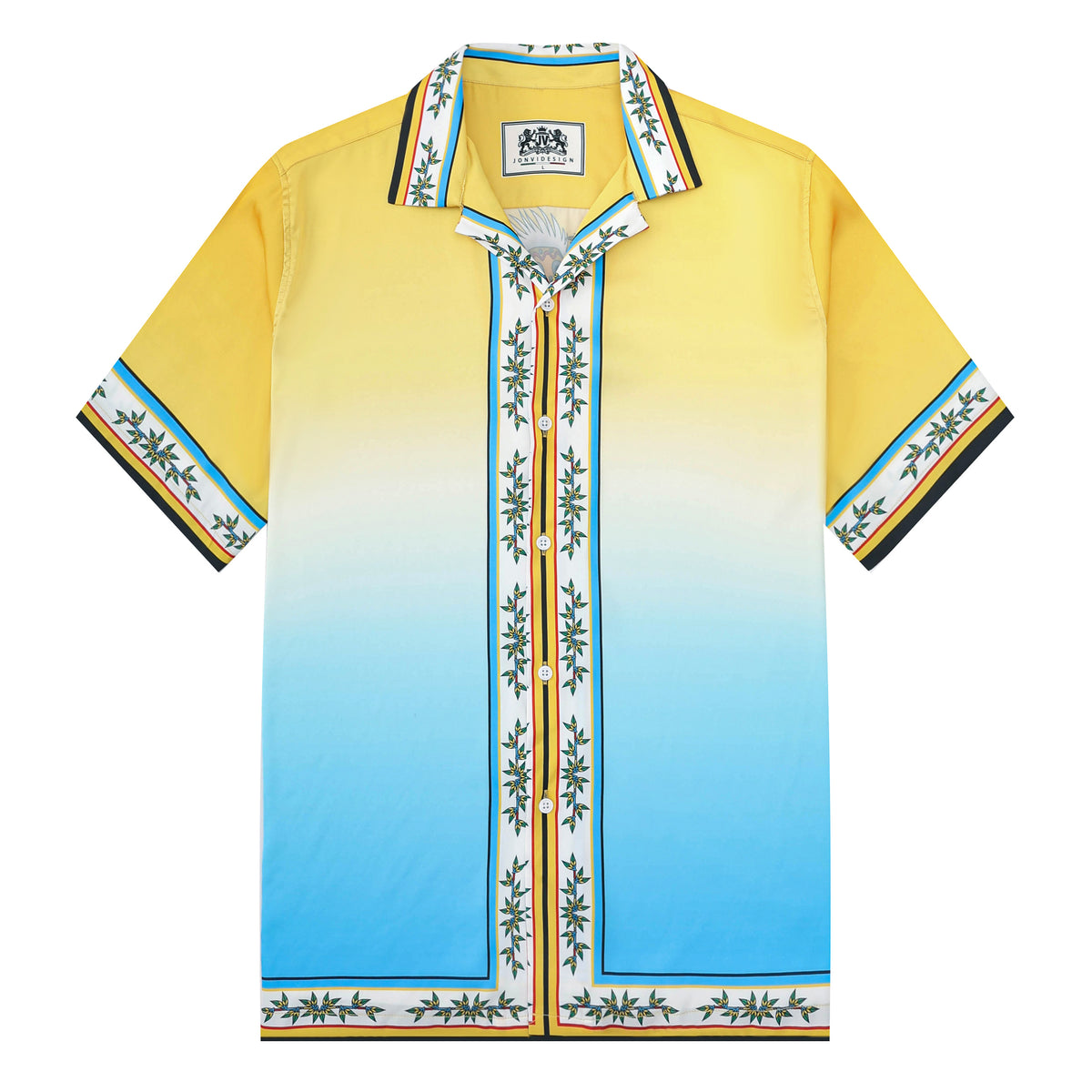 Tropical Vibe Tiki Pattern Short Sleeve Camp Collar Shirt in Yellow