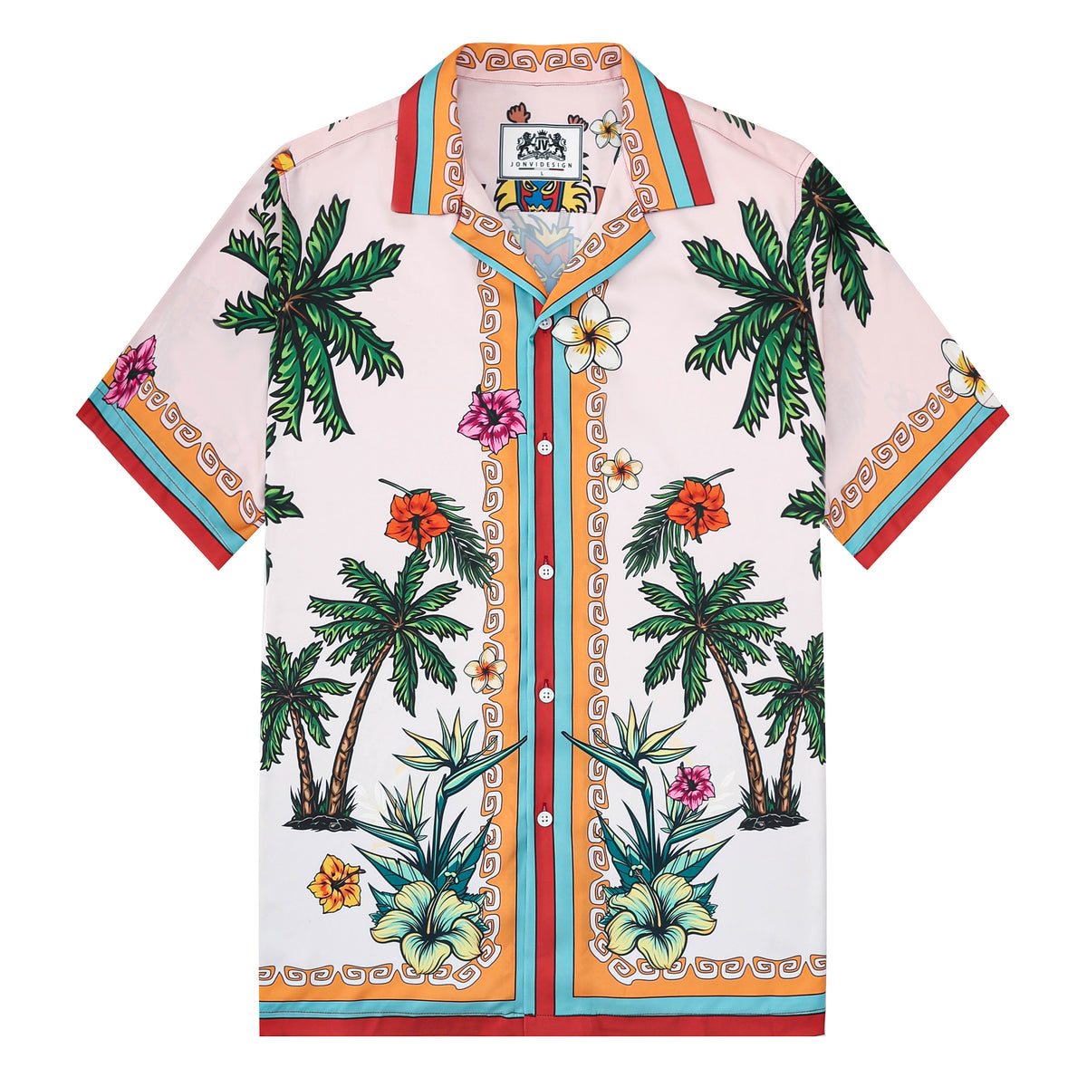 Tropical Vibe Tiki Themed Pattern Short Sleeve Camp Collar Shirt