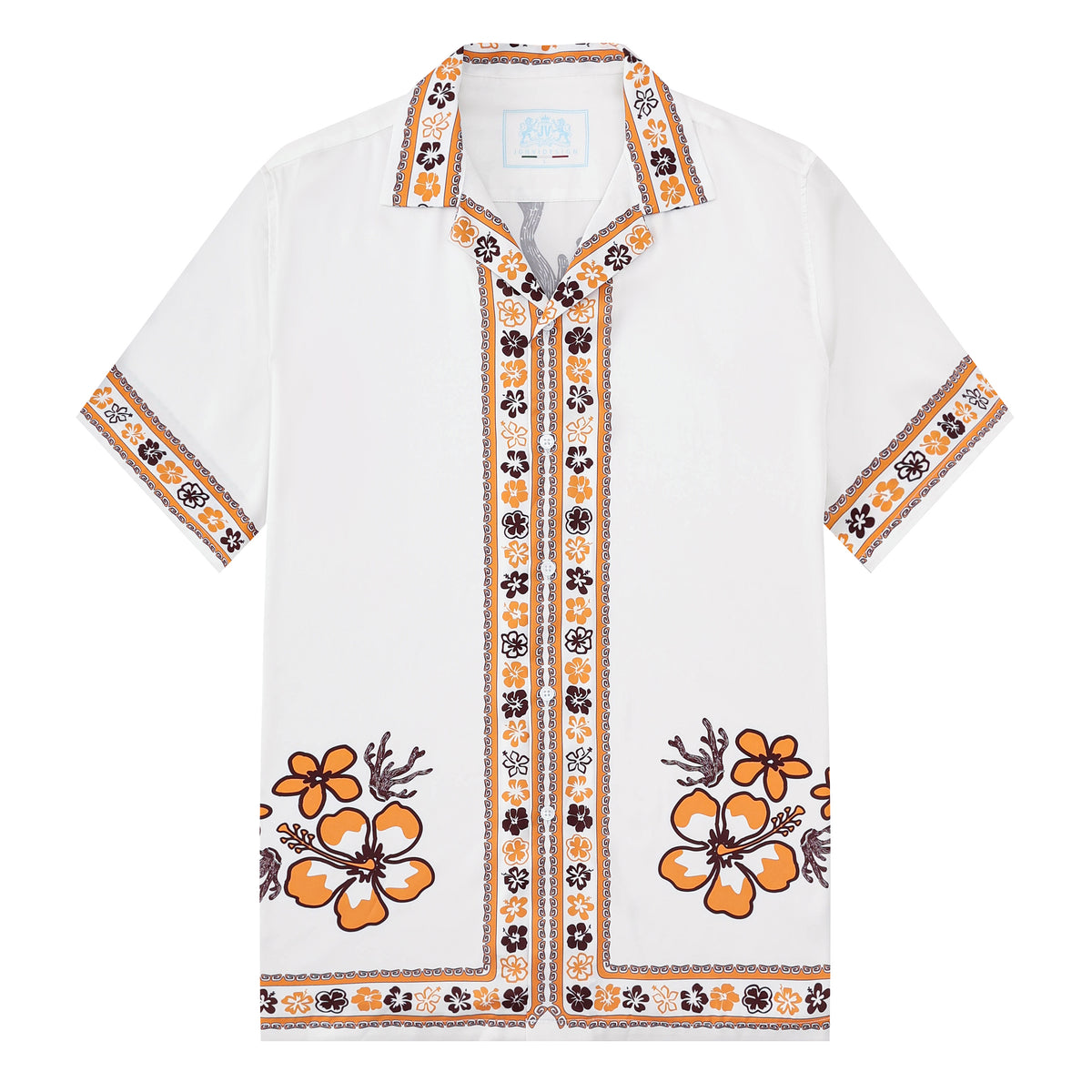 Hawaiian Tiki Themed Pattern Short Sleeve Camp Collar Shirt