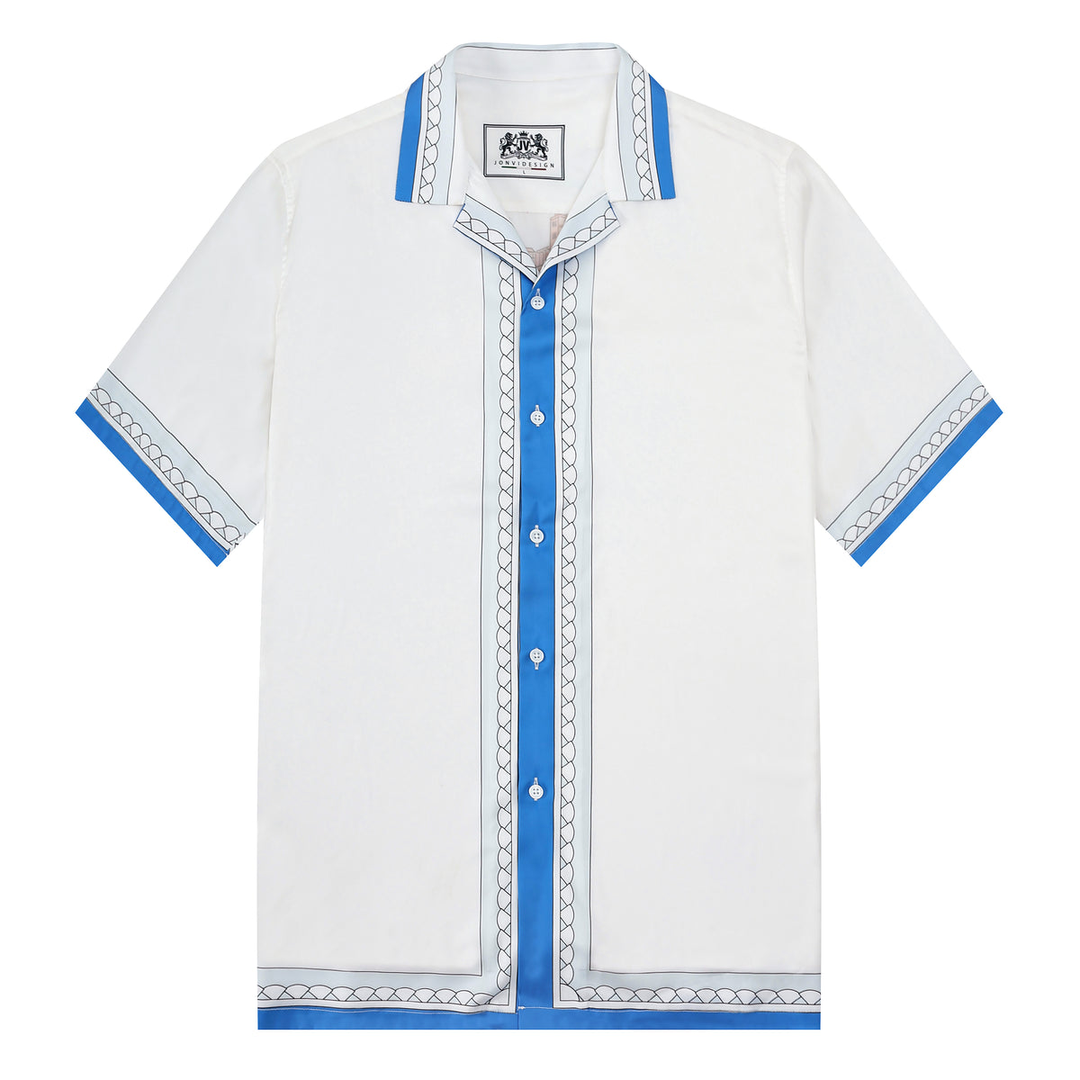 Tennis Palace Pattern Camp Collar Short Sleeve Shirt