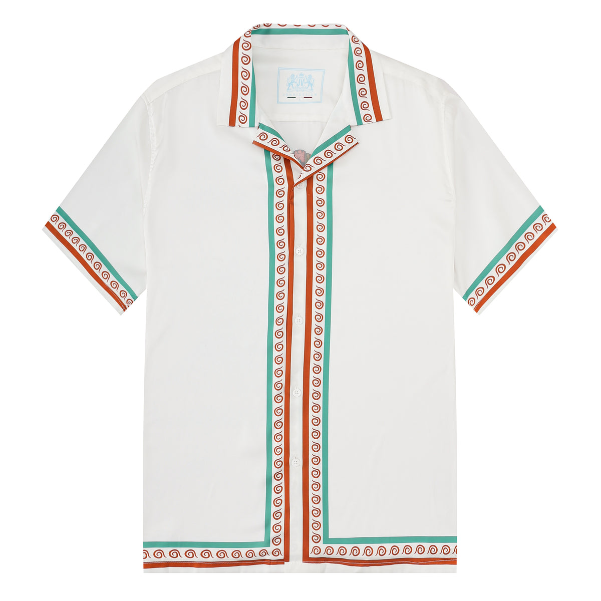 Tropical Tiki Statue Pattern Short Sleeve Camp Collar Shirt in White