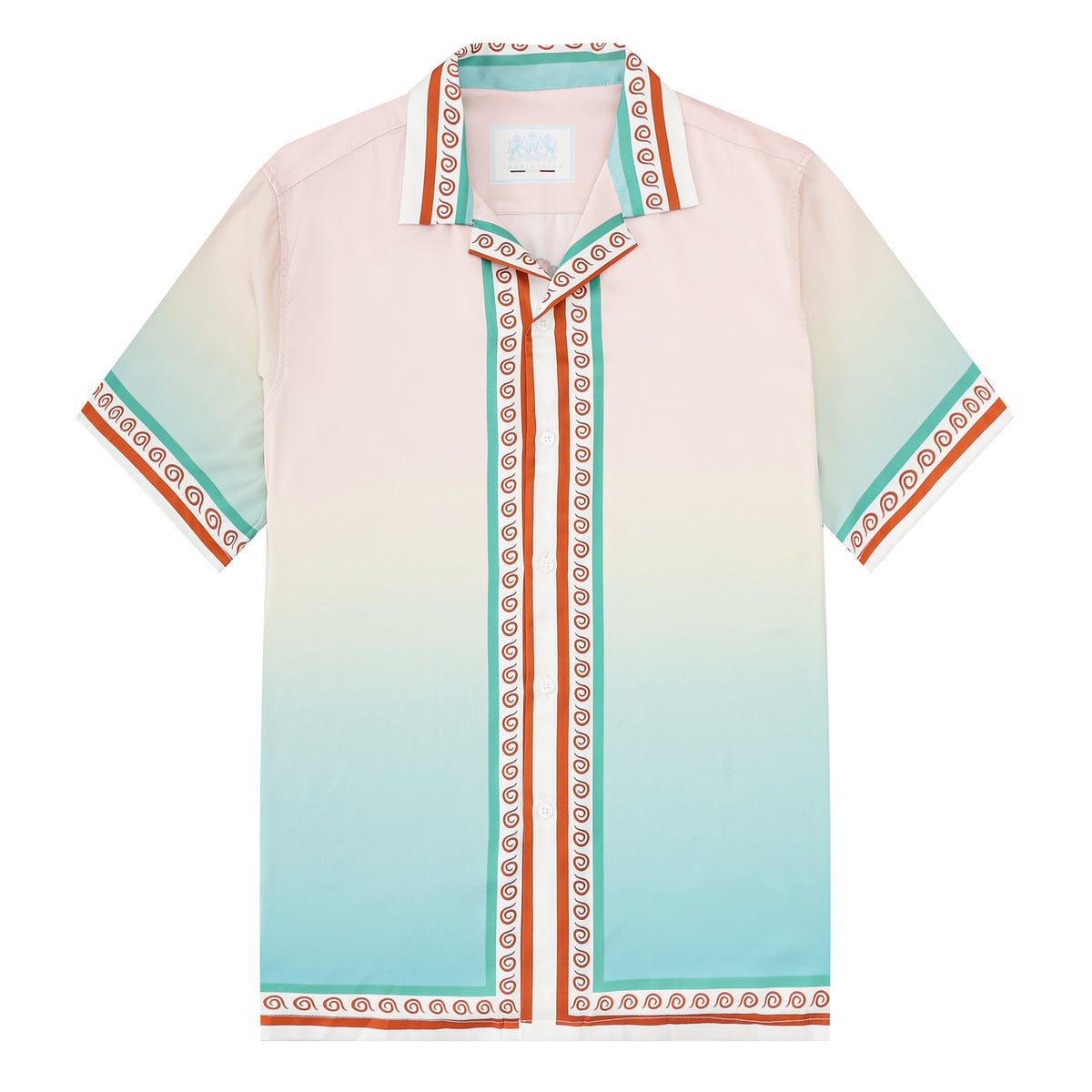 Tropical Tiki Statue Pattern Short Sleeve Camp Collar Shirt in Pink