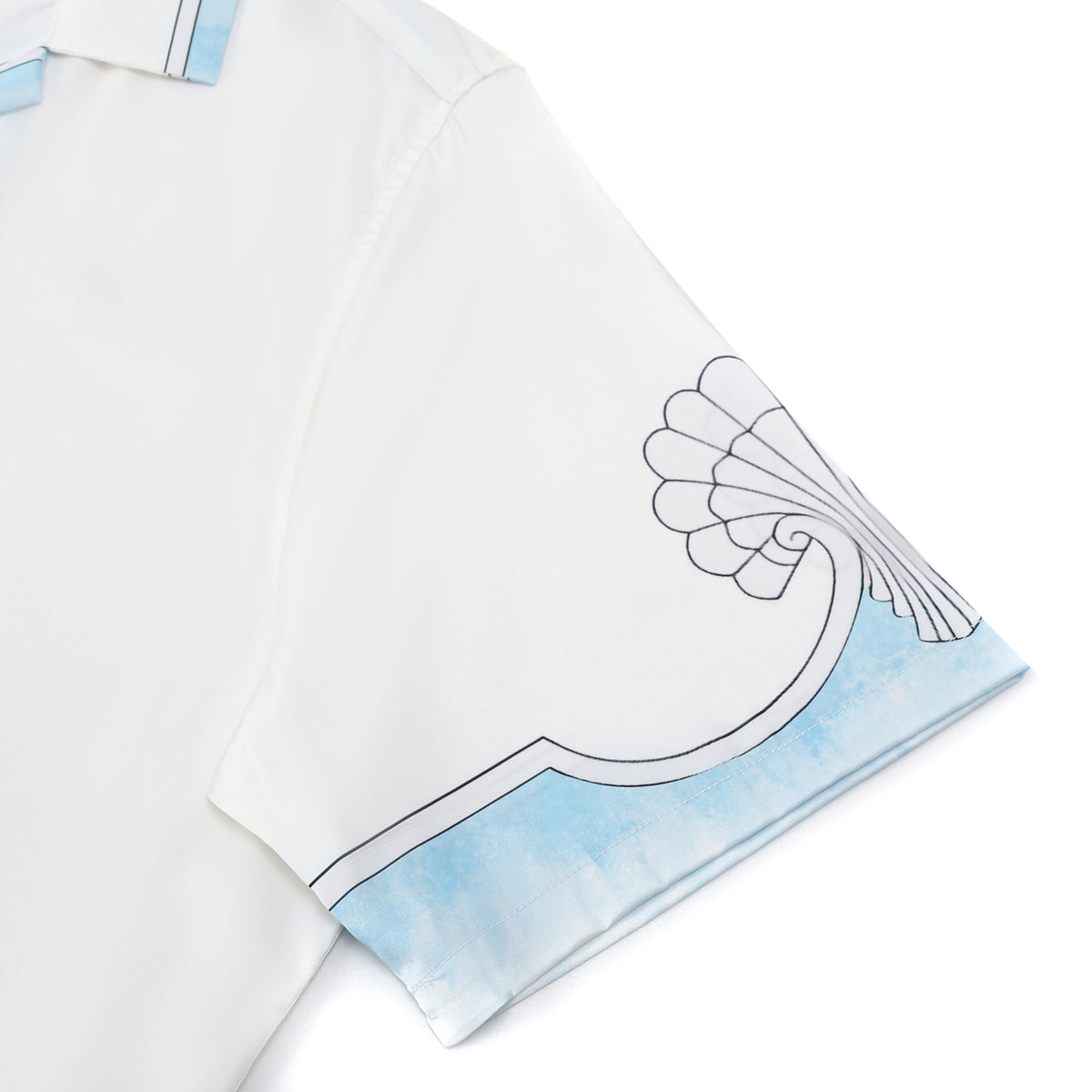 Blue Seahorse Shell Pattern Camp Collar Short Sleeve Shirt
