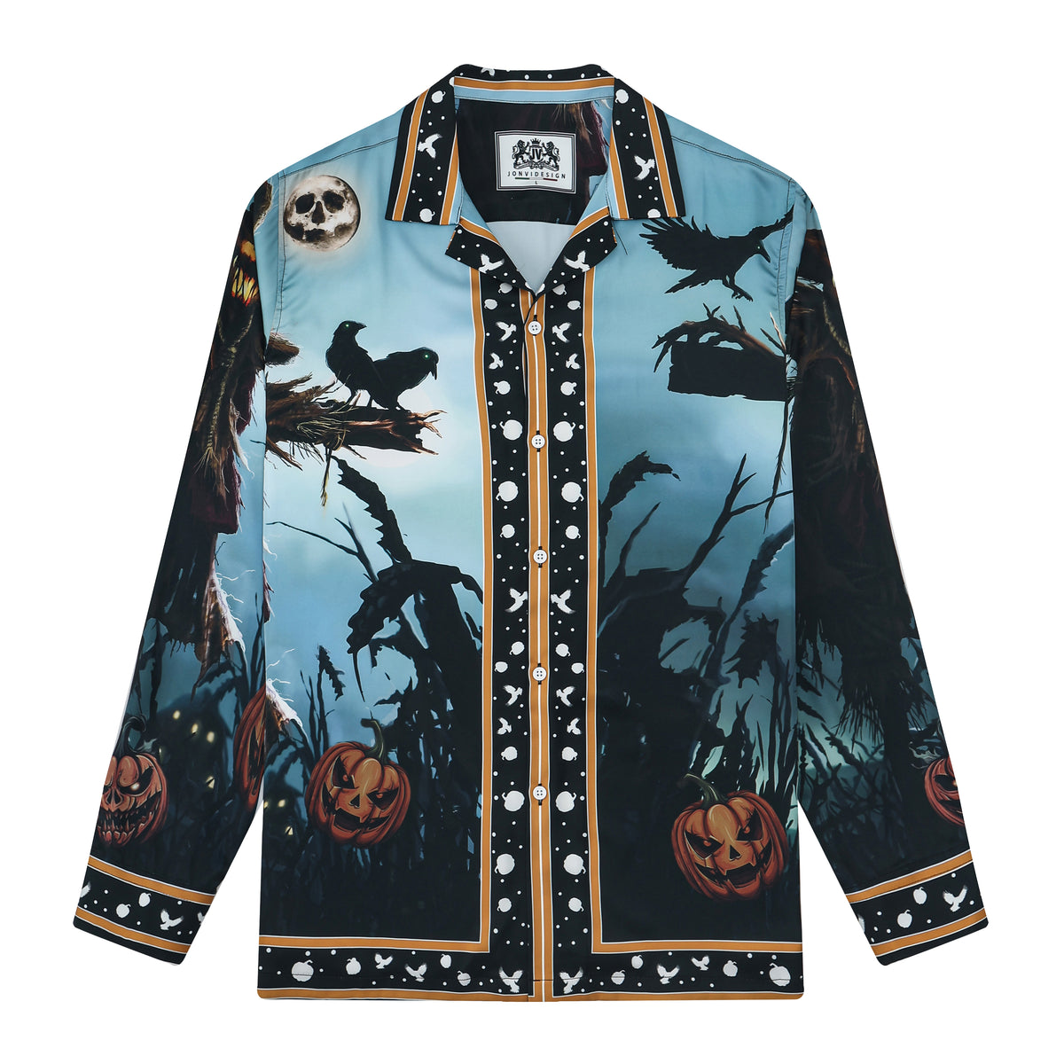 Halloween Bogy Long Sleeve Camp Collar Shirt