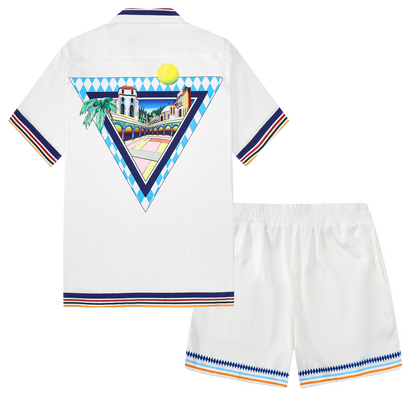 Western Architecture Camp Collar Casual Tennis Shirt