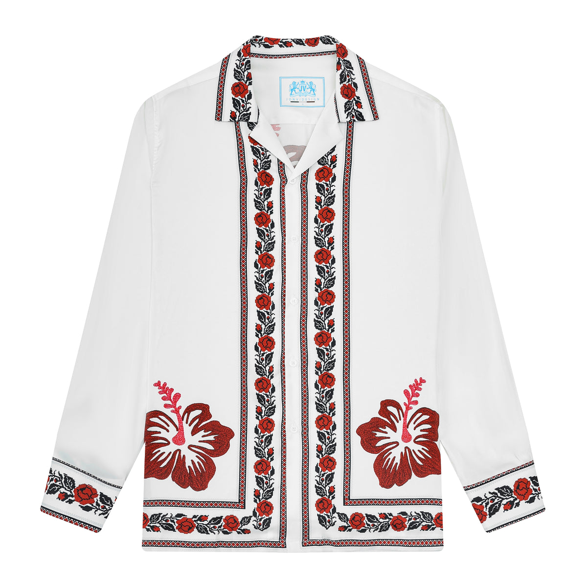 Floral Pattern Camp Collar Long Sleeve Shirt