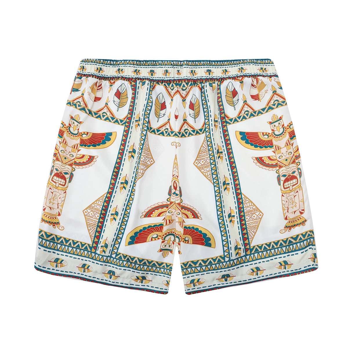 Egyptian Totem Pattern Silk Fiber Waistband Shorts