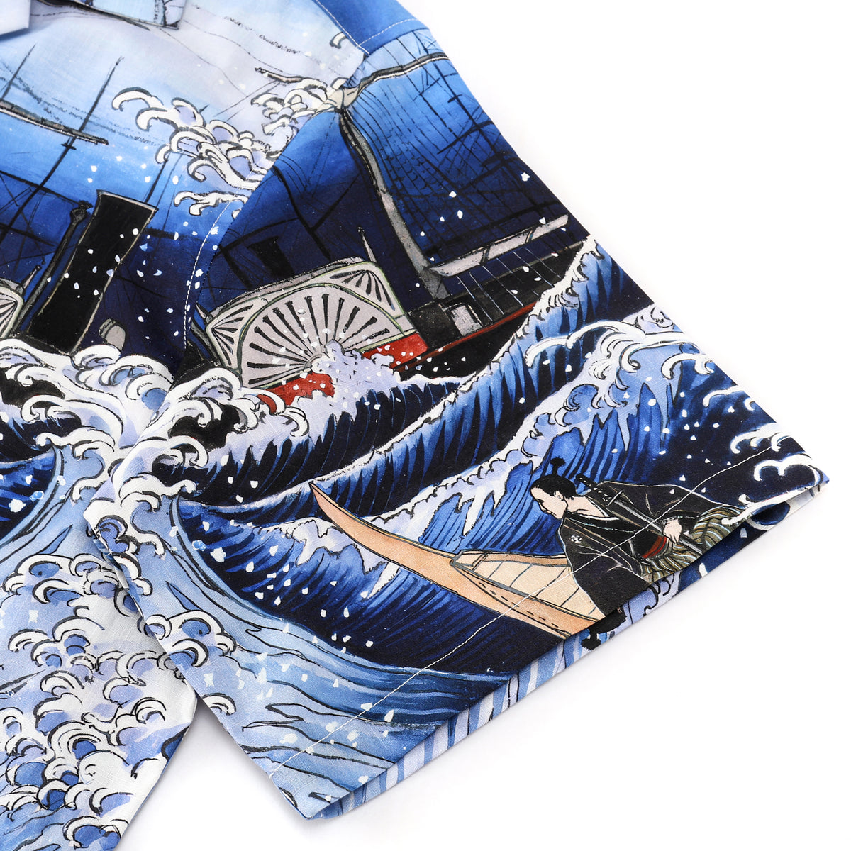 Sea Wave Ukiyoe Style Button Short Sleeve Shirt